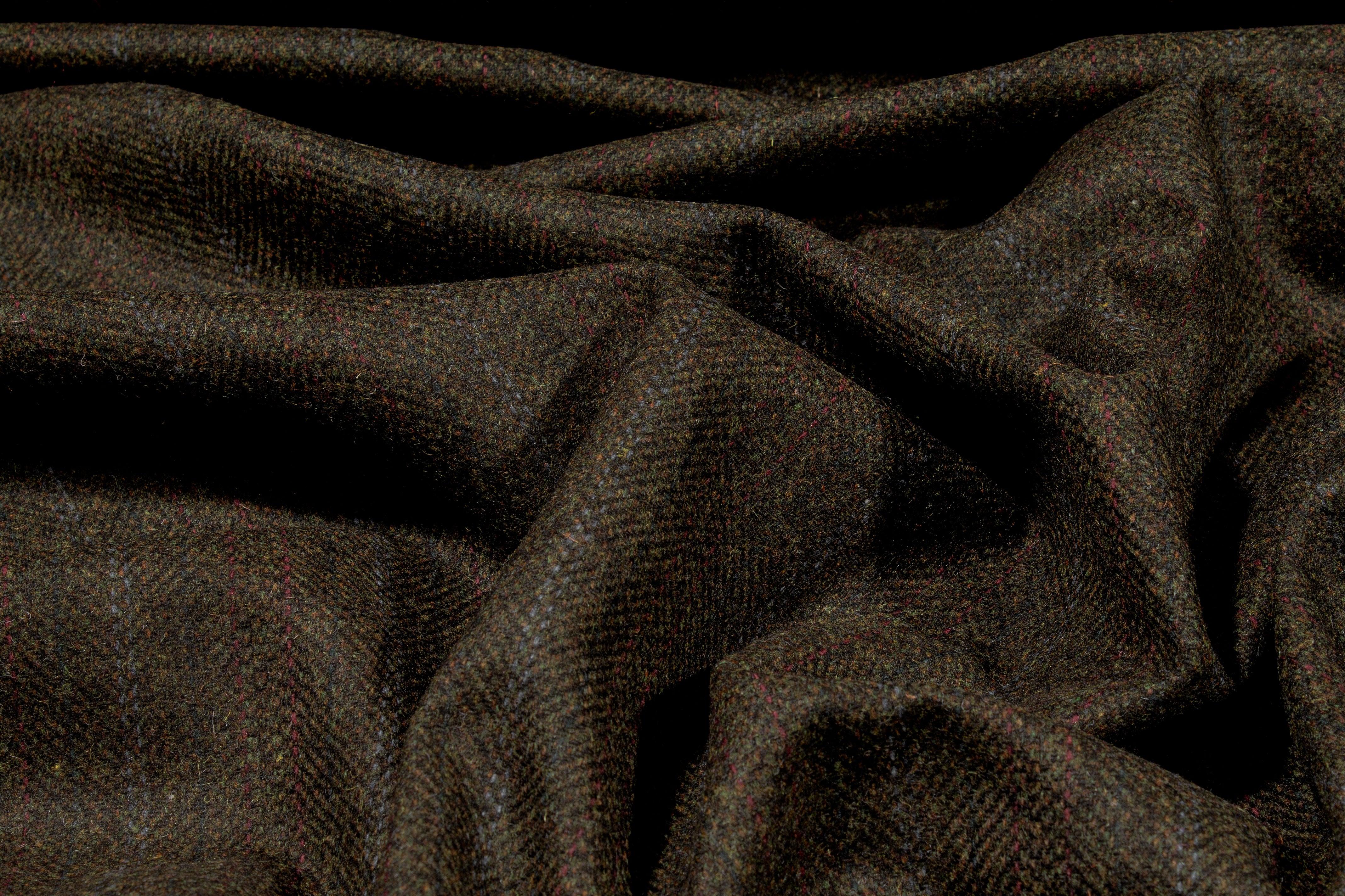Dark Khaki Striped Italian Wool Jacketing - Prime Fabrics