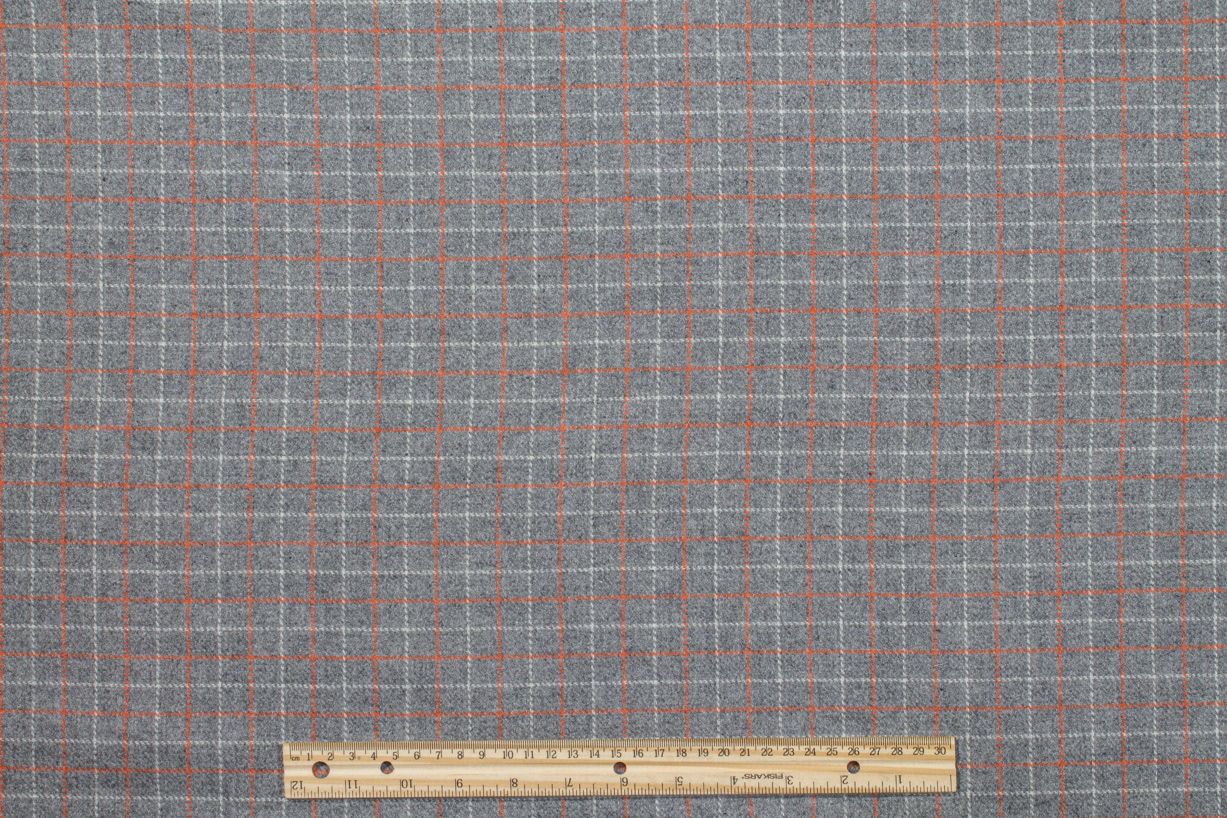 Gray and Orange Checked Wool Jacketing - Prime Fabrics