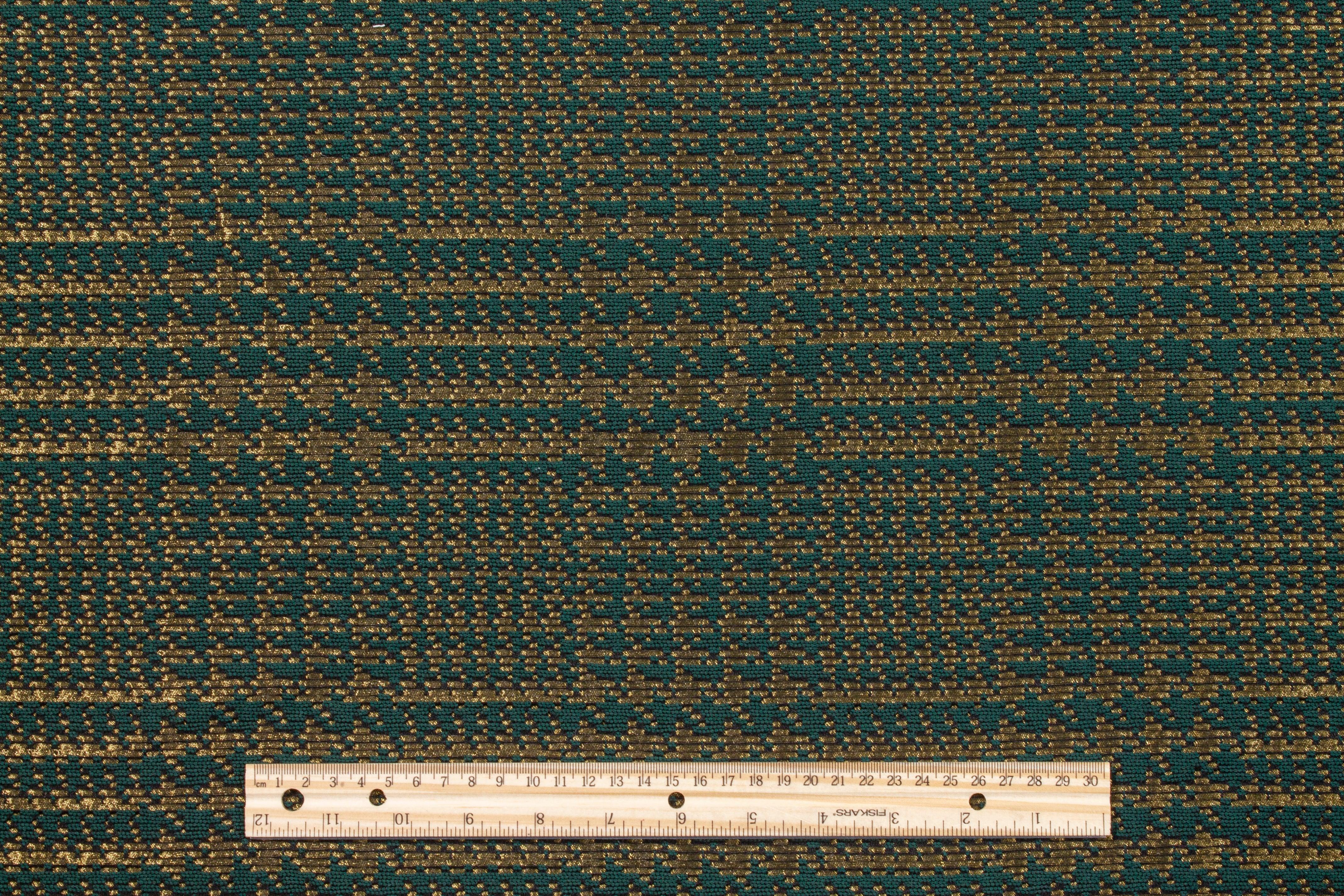 Green and Gold Metallic Glen Check Italian Wool Coating - Prime Fabrics