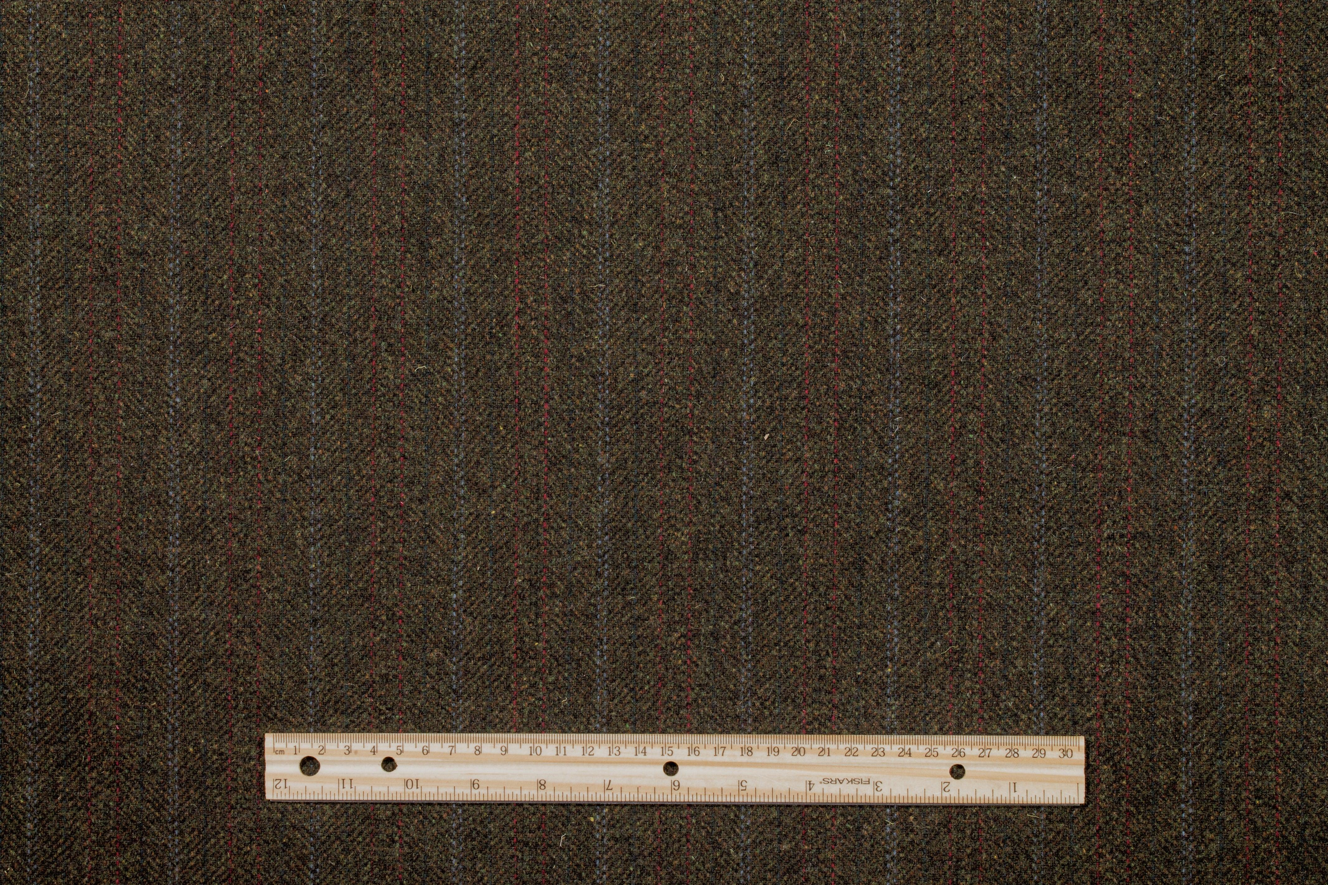 Dark Khaki Striped Italian Wool Jacketing - Prime Fabrics