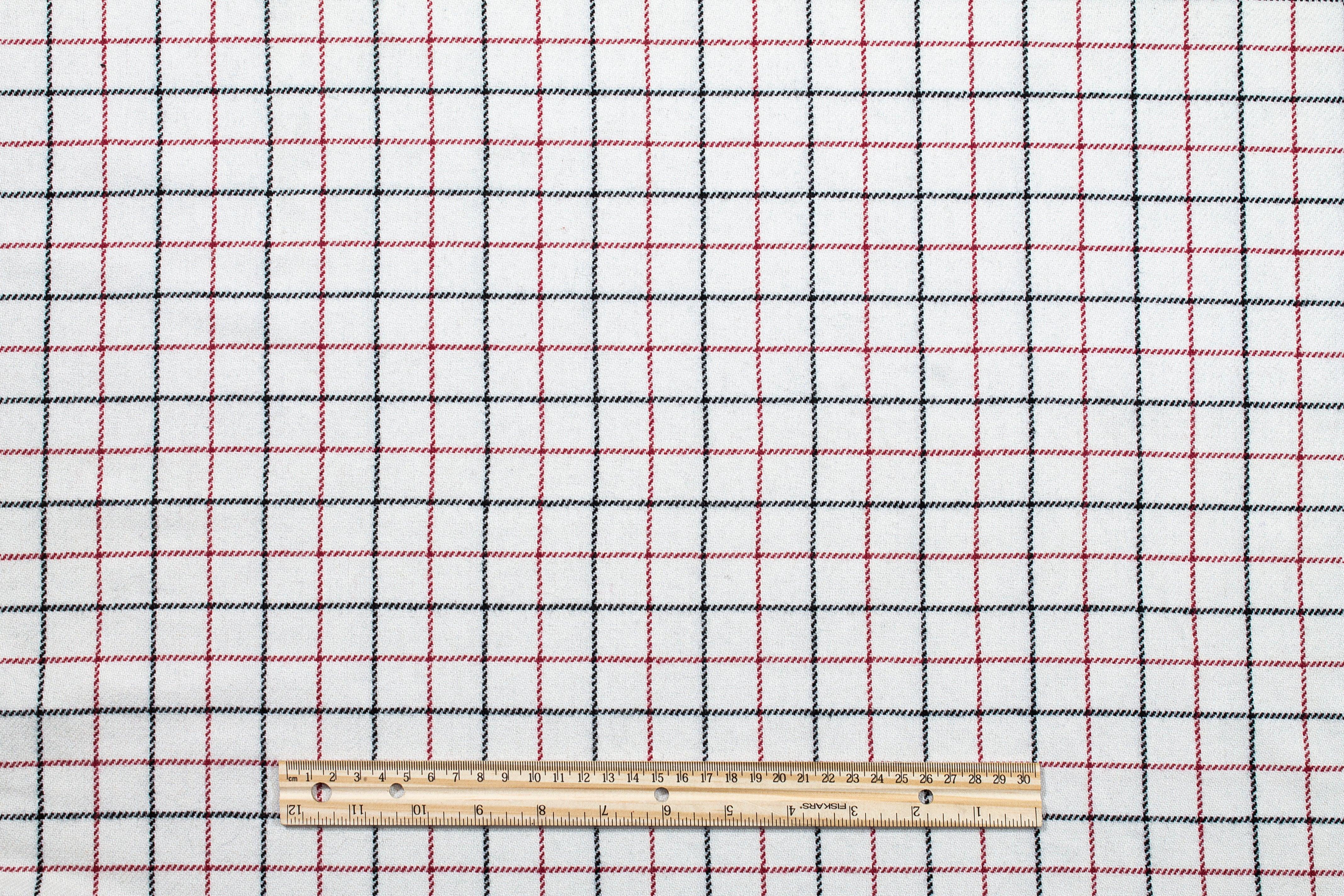 Off White, Red and Black Medium Checked Italian Wool - Prime Fabrics