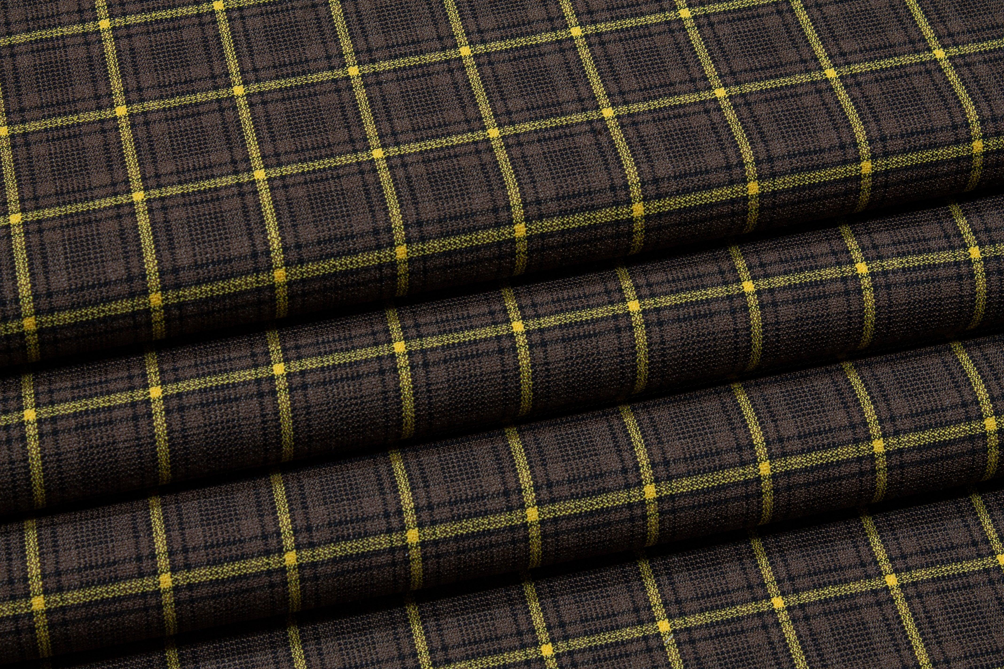 Brown and Yellow Plaid Italian Wool Suiting - Prime Fabrics