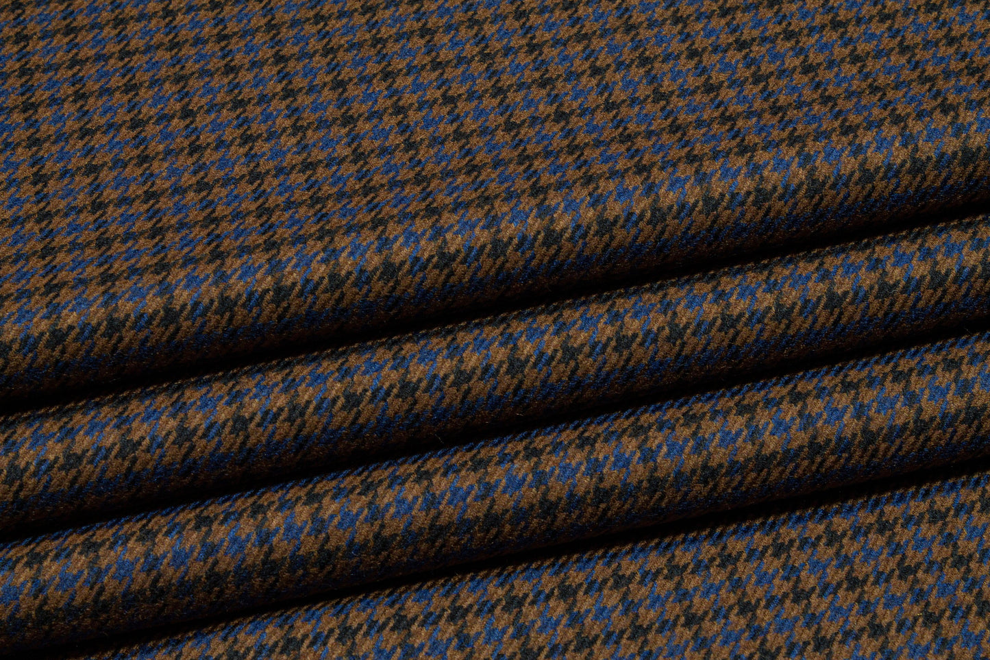 Brown and Blue Houndstooth Wool Suiting - Prime Fabrics