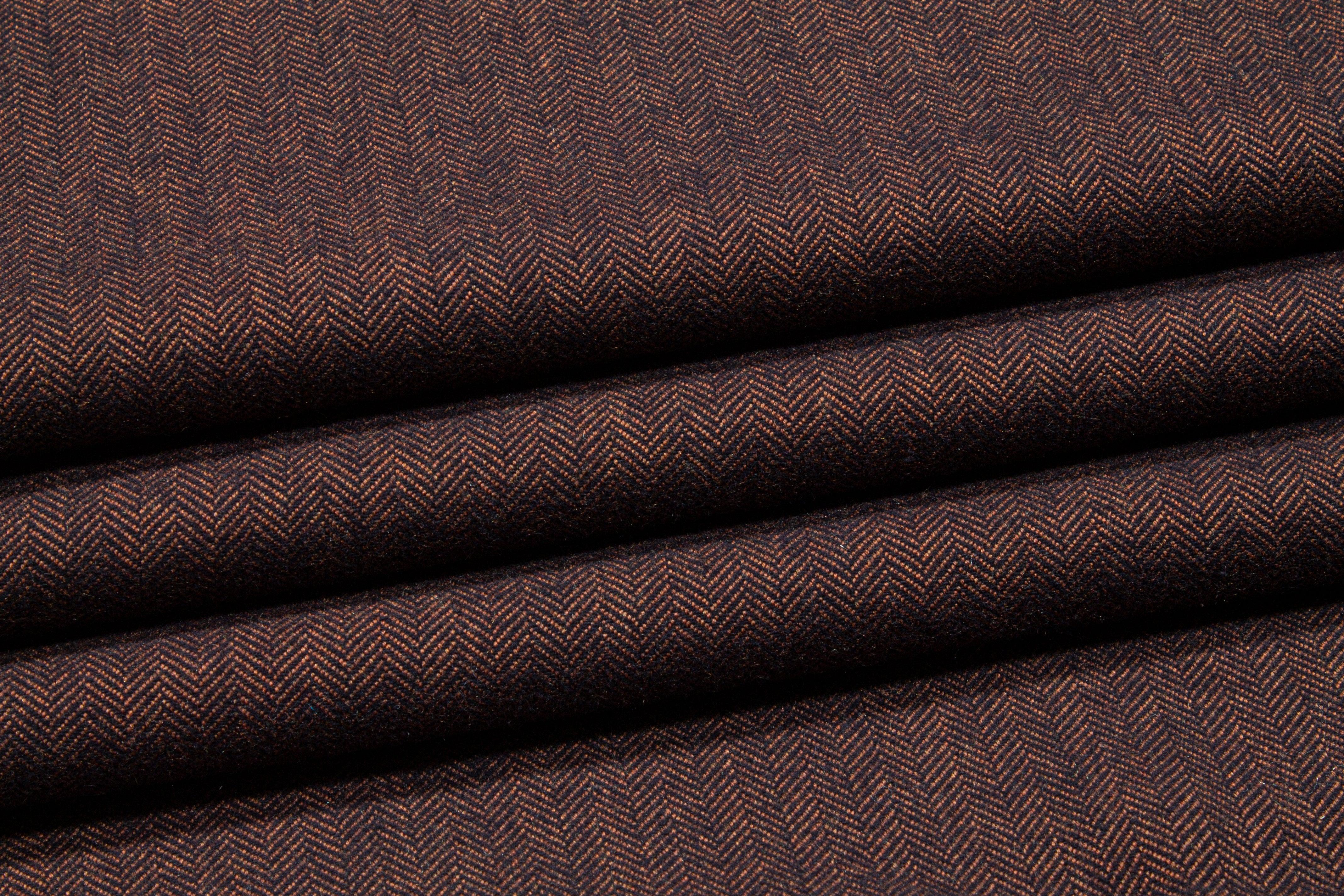 Bronze and Navy Dope Dyed Herringbone Wool Suiting - Prime Fabrics