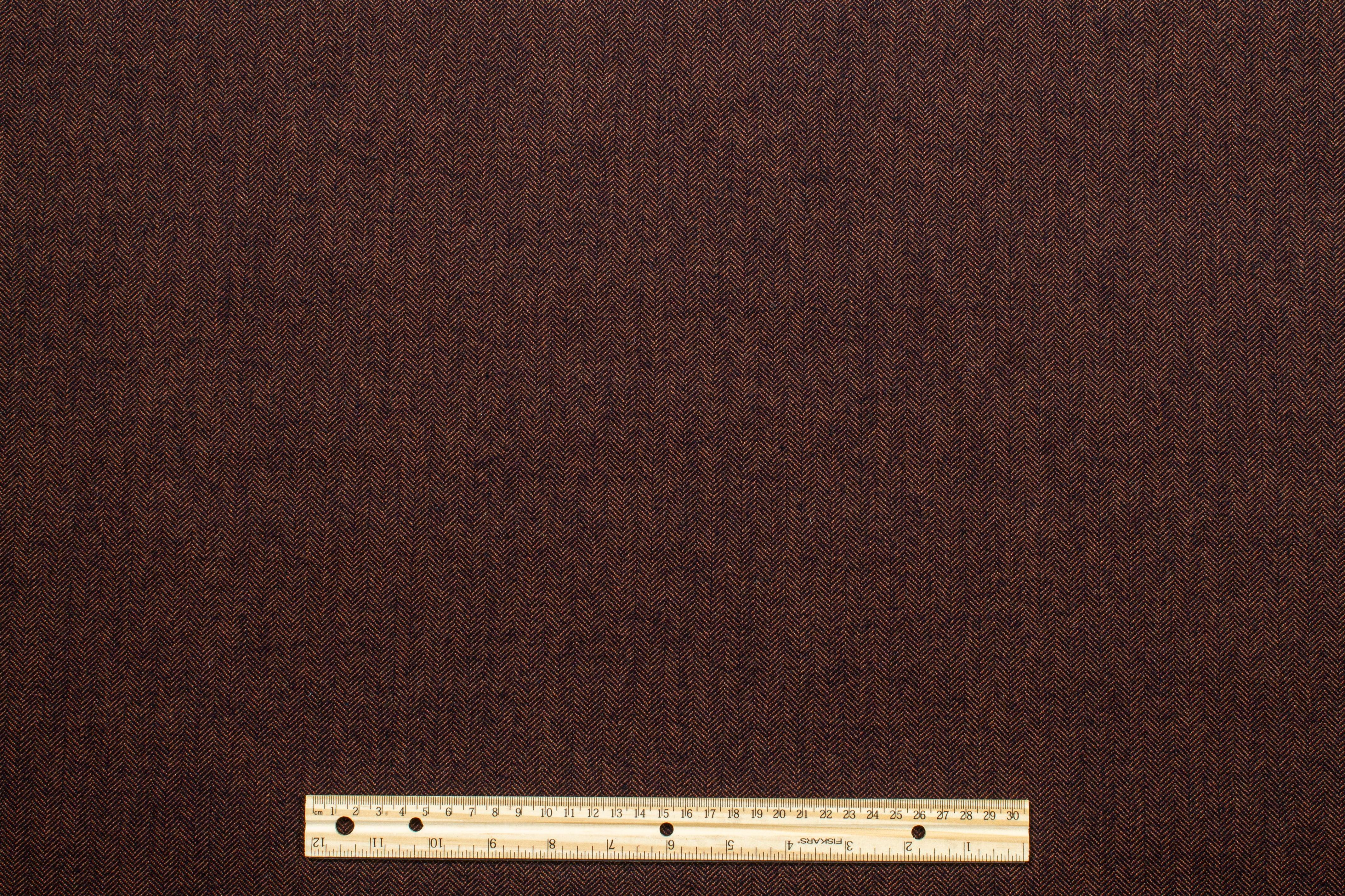 Bronze and Navy Dope Dyed Herringbone Wool Suiting - Prime Fabrics