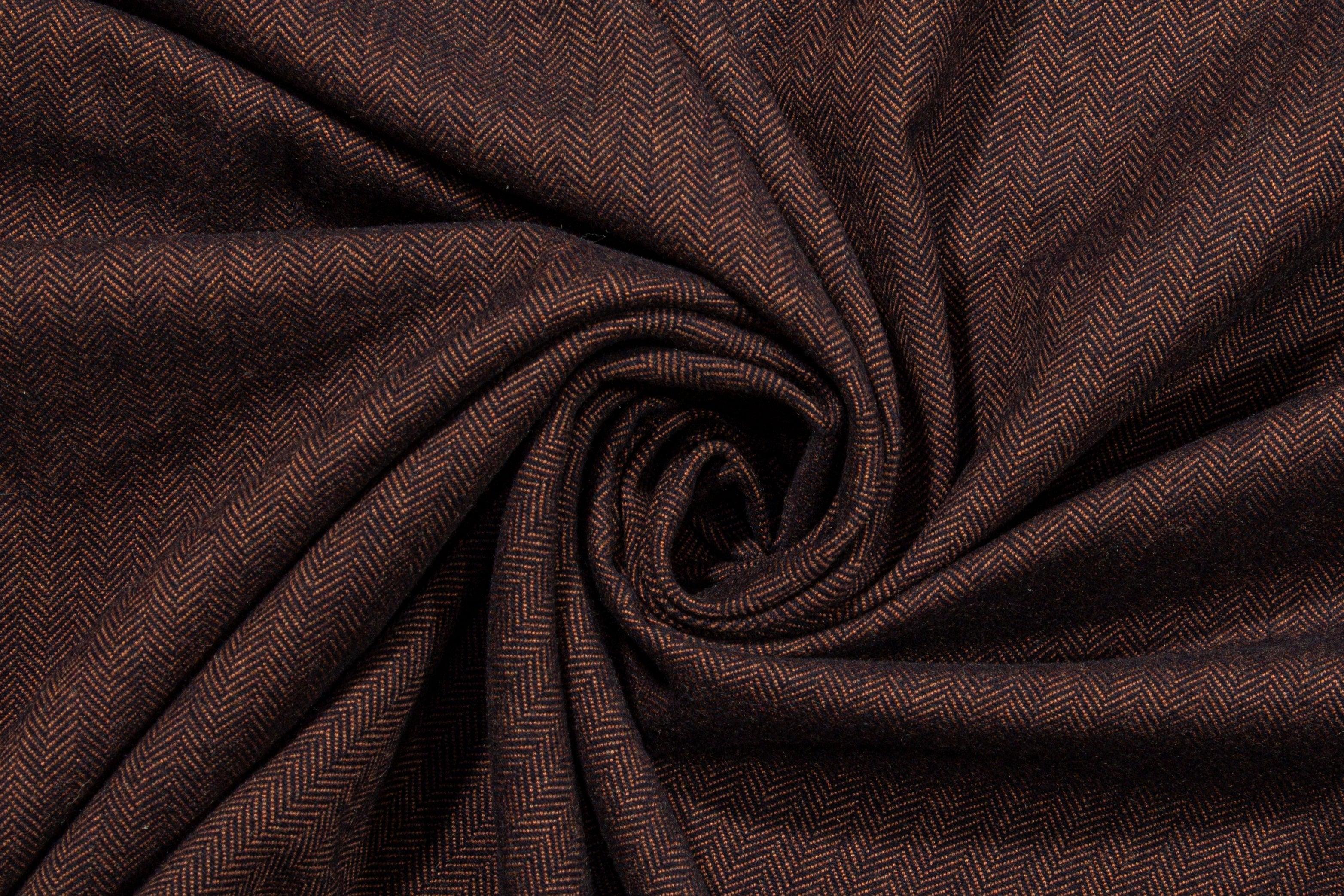 Bronze and Navy Dope Dyed Herringbone Wool Suiting - Prime Fabrics