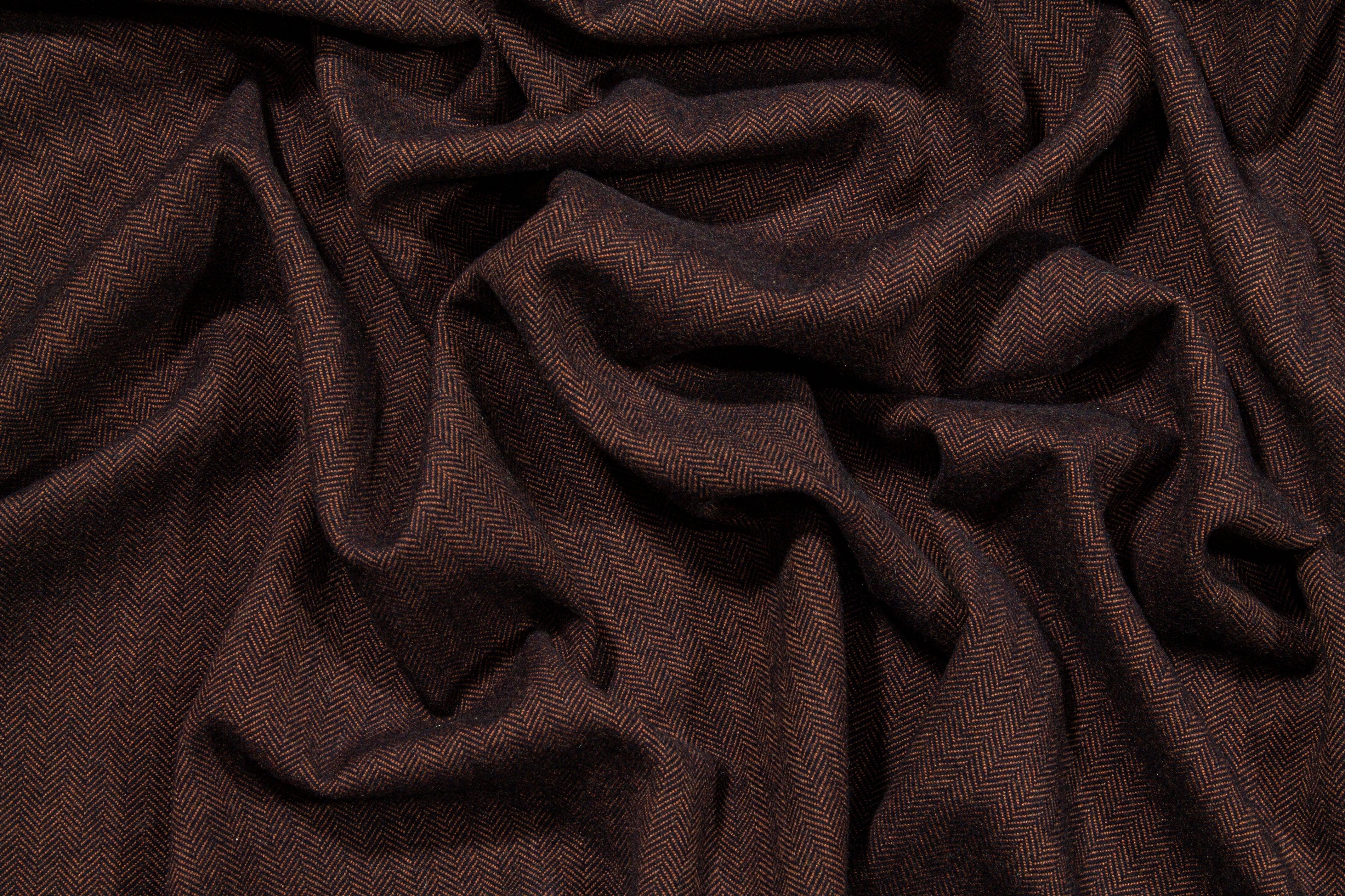 Bronze and Navy Dope Dyed Herringbone Wool Suiting - Prime Fabrics