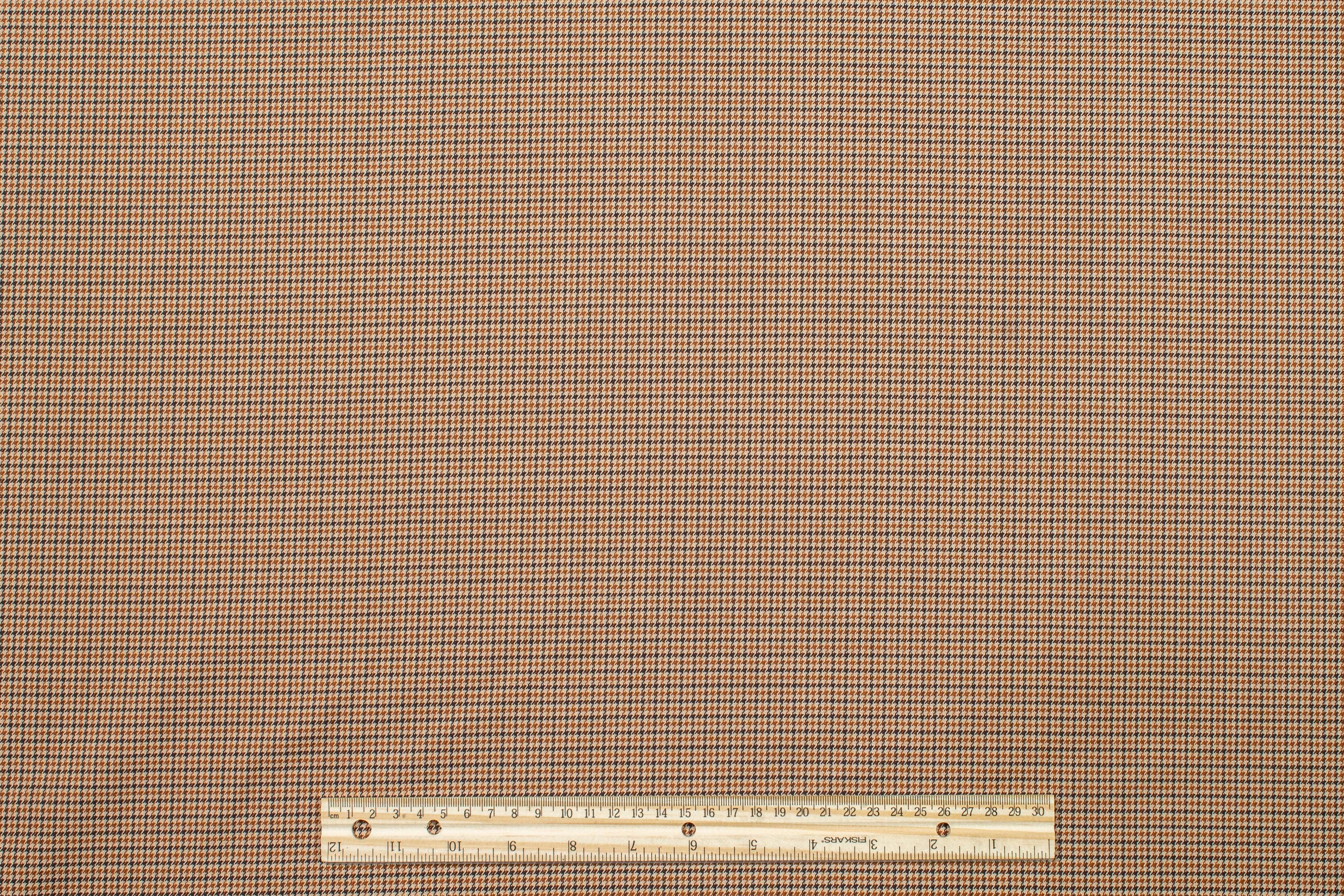 Brown Mini Houndstooth Checked Italian Wool Suiting - Prime Fabrics