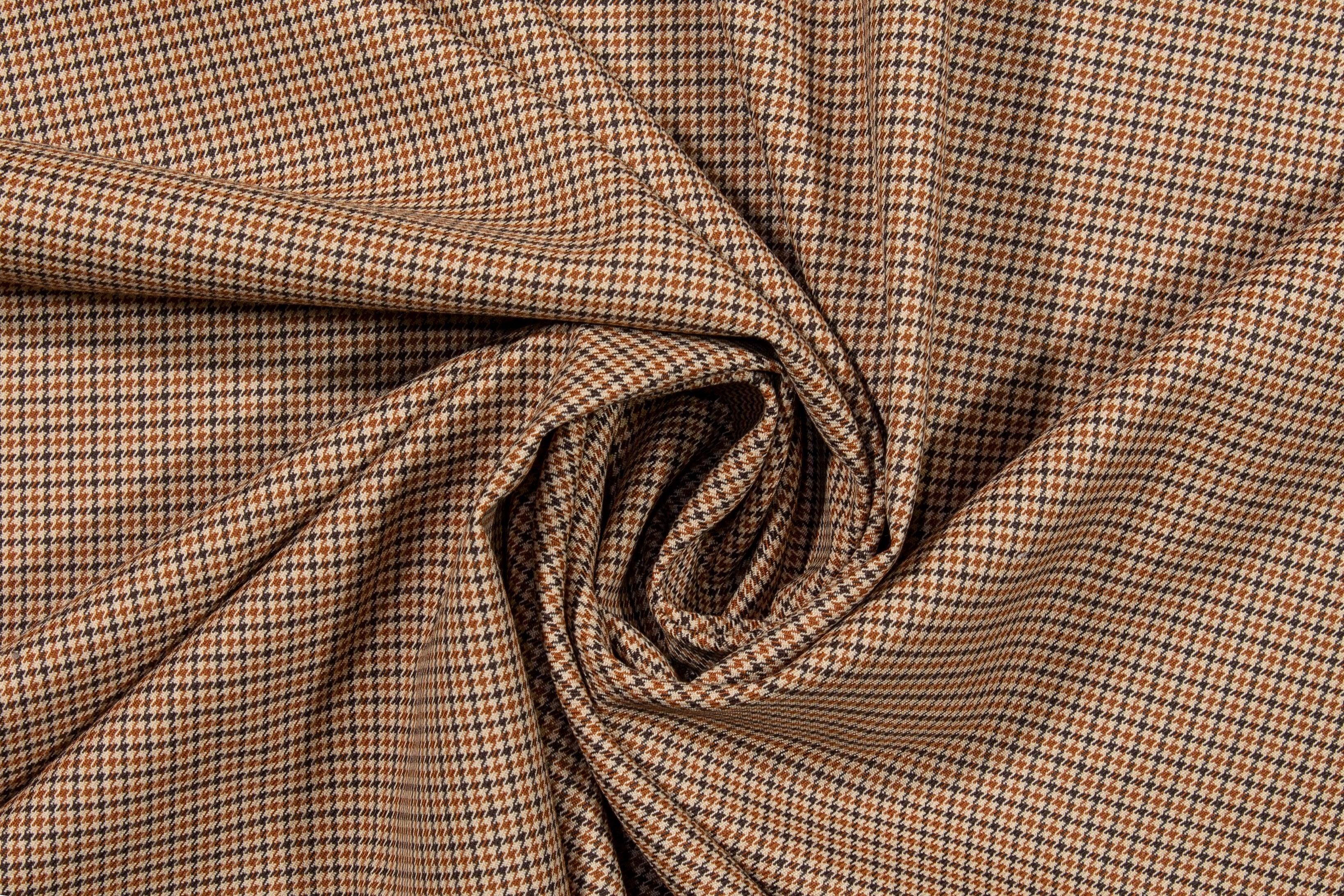 Brown Mini Houndstooth Checked Italian Wool Suiting - Prime Fabrics
