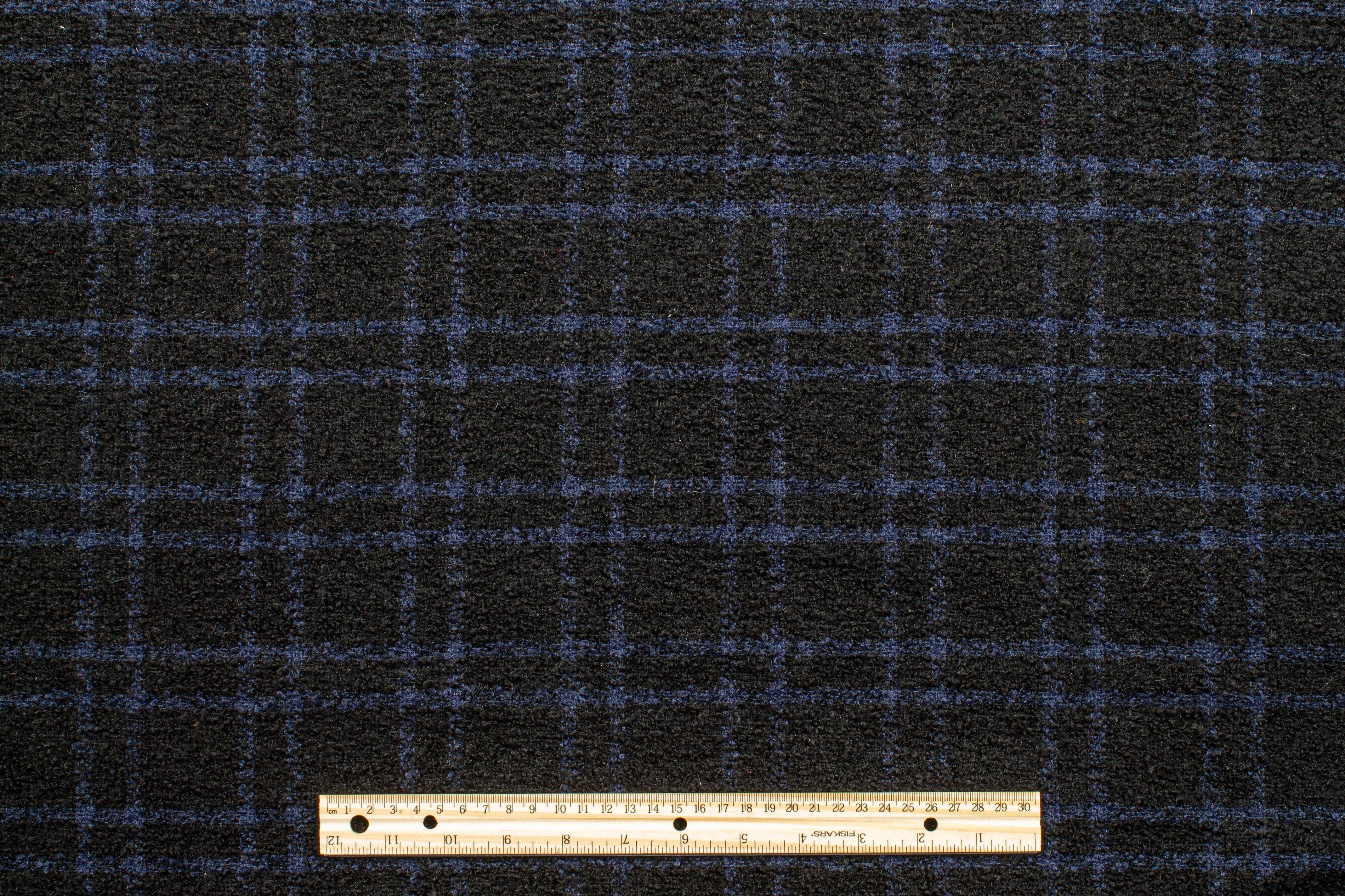 Black and Navy Plaid Wool Boucle - Prime Fabrics
