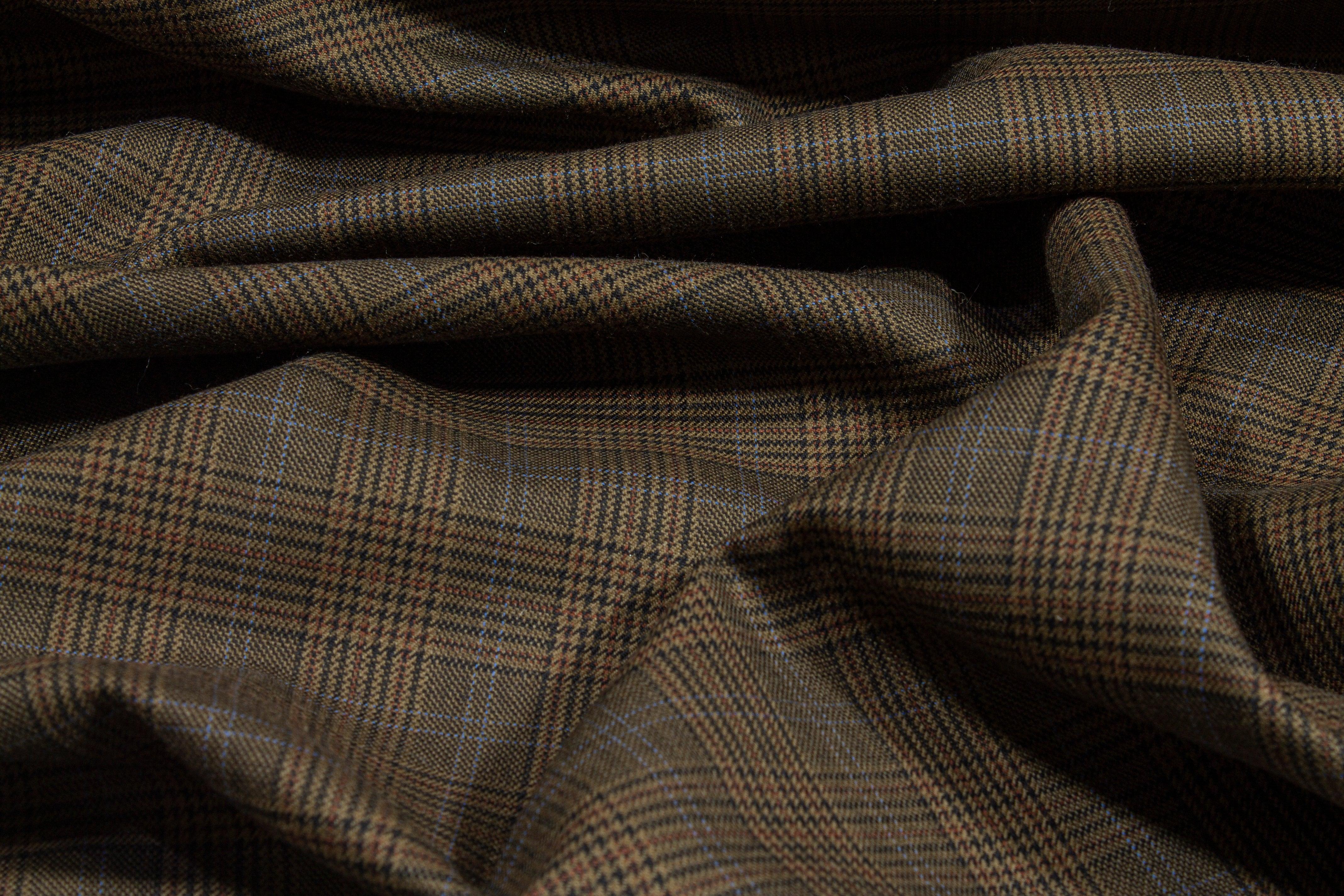 Brown Glen Check Italian Wool Suiting - Prime Fabrics