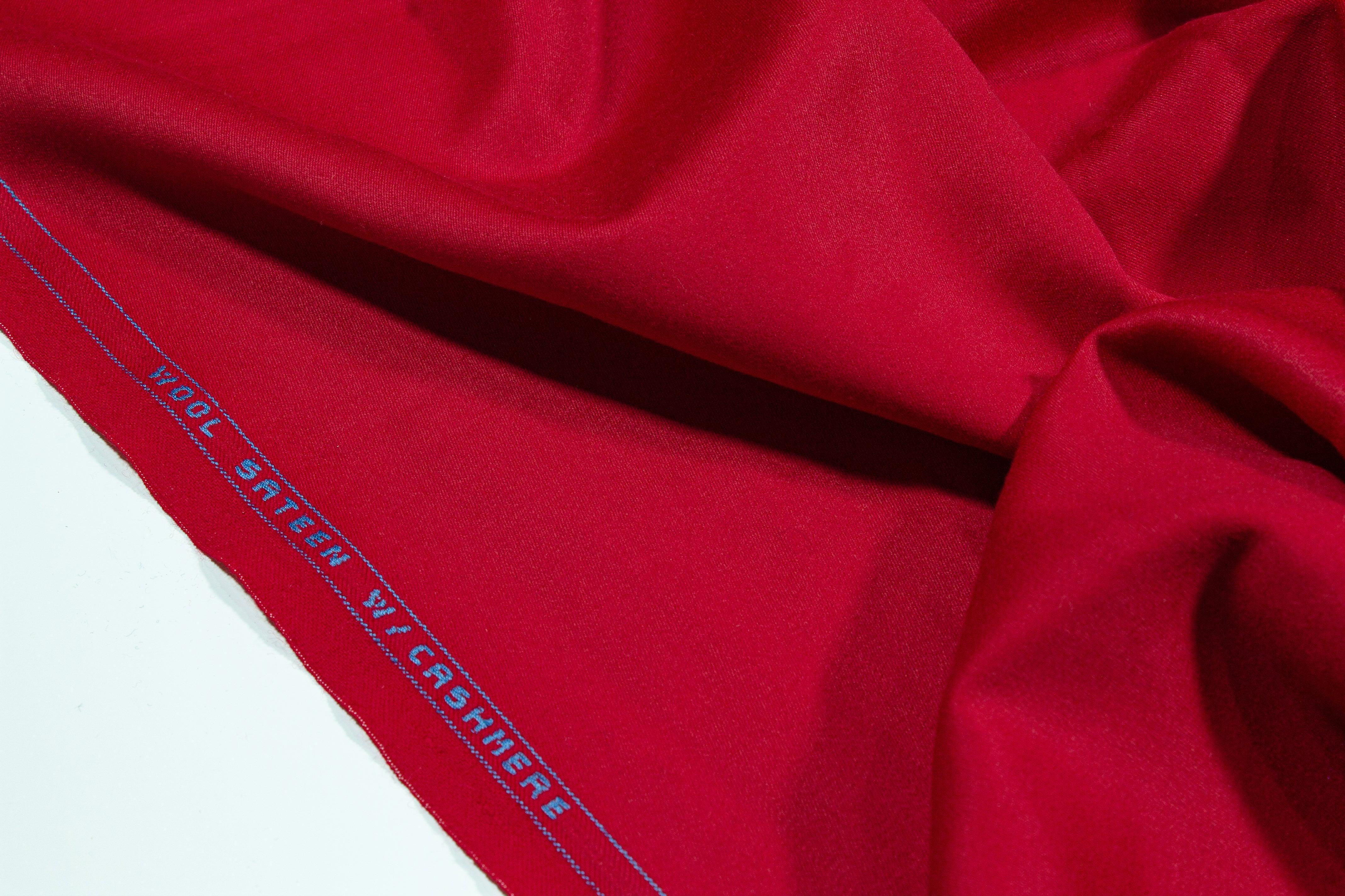 Red Wool Cashmere Blend Sateen - Prime Fabrics