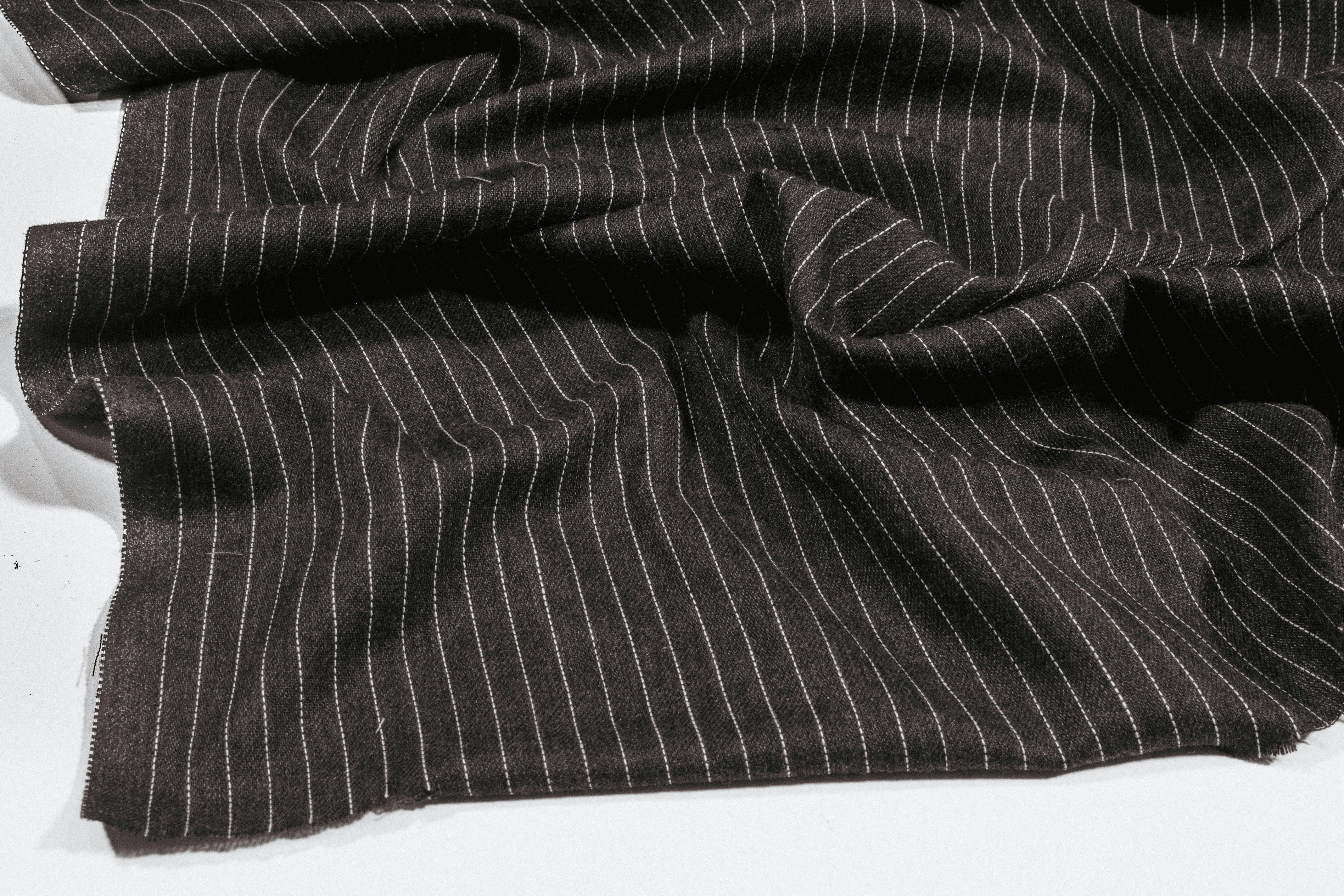 Gray and White Pin Stripe Italian Wool Suiting - Prime Fabrics