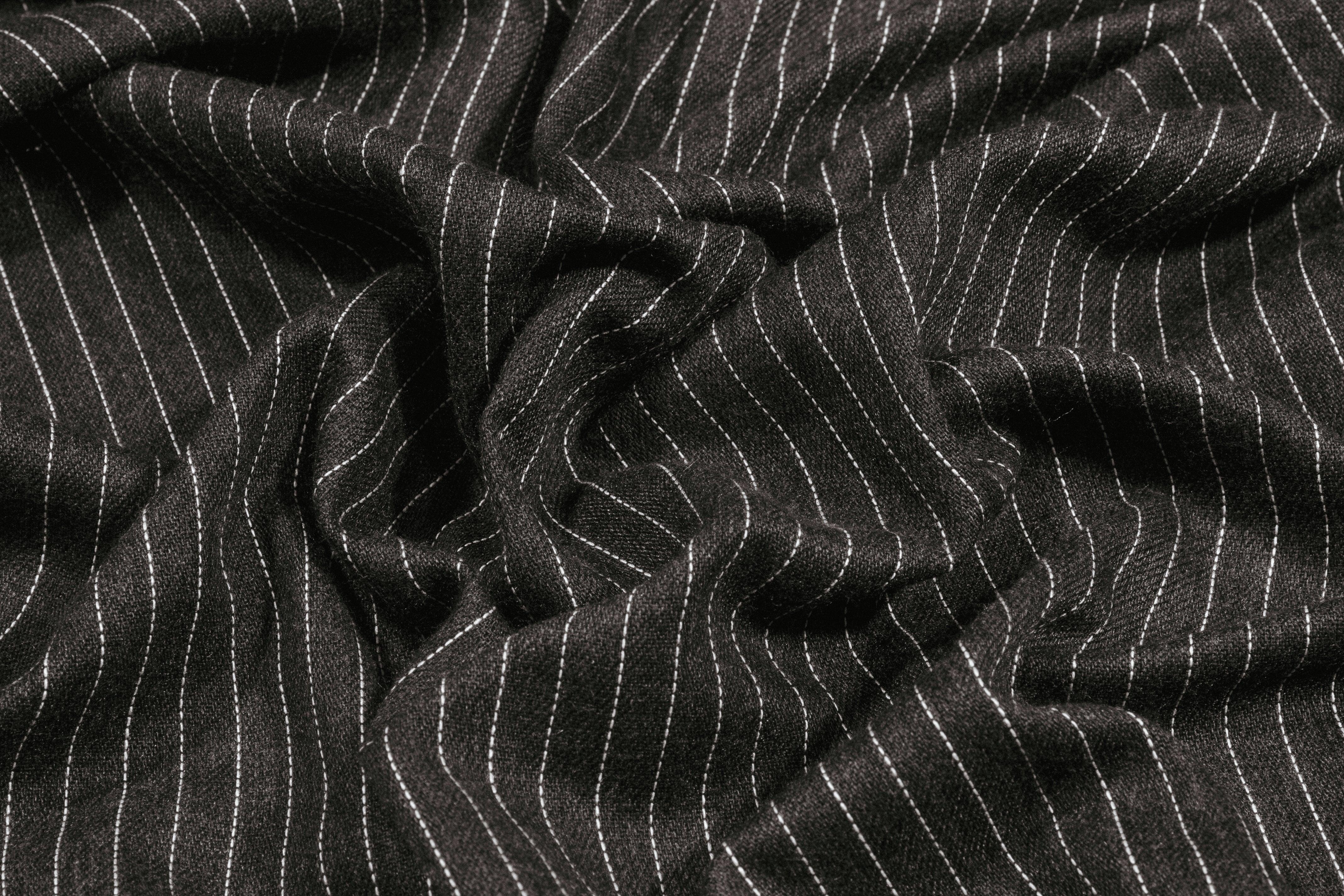 Gray and White Pin Stripe Italian Wool Suiting - Prime Fabrics