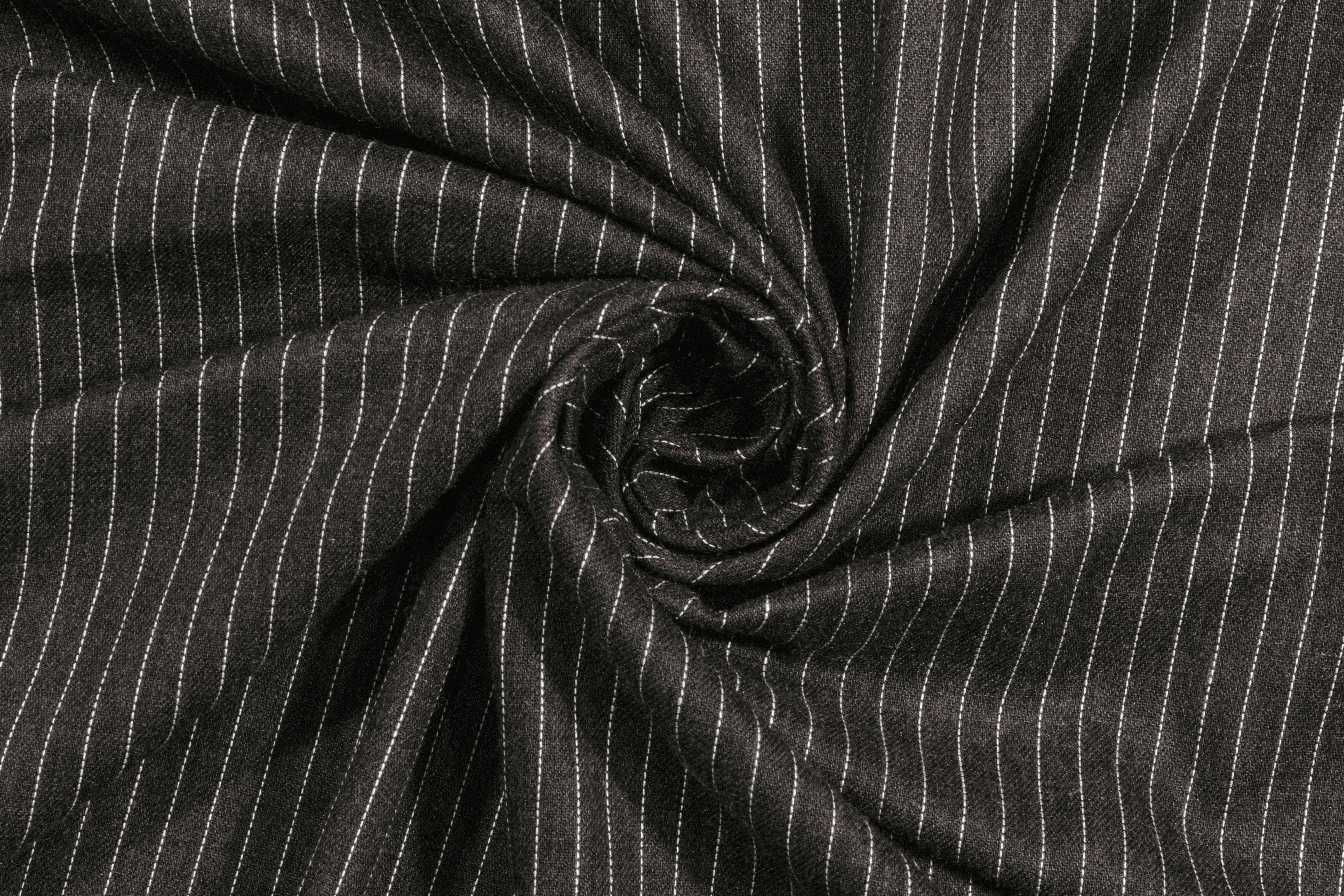 Gray and White Pin Stripe Italian Wool Suiting - Prime Fabrics