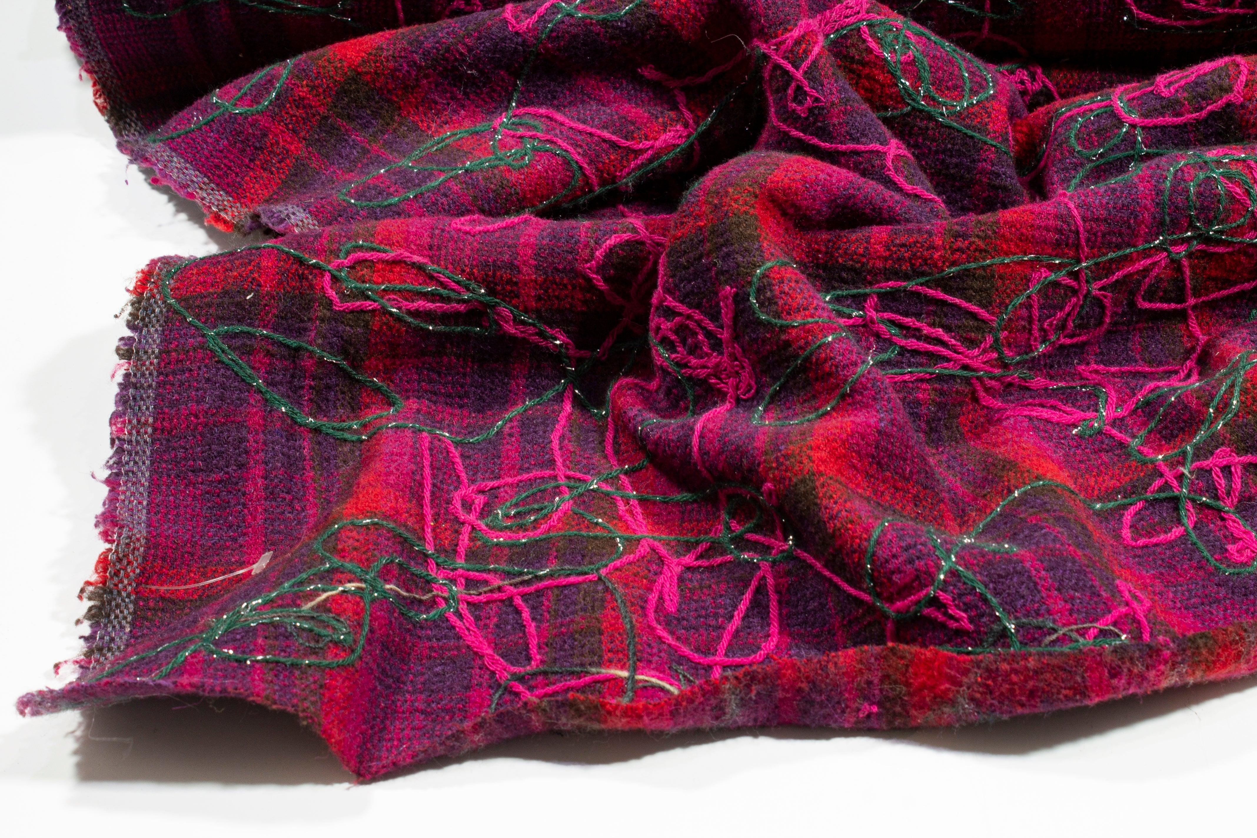 Purple and Pink Embroidered Wool Coating - Prime Fabrics