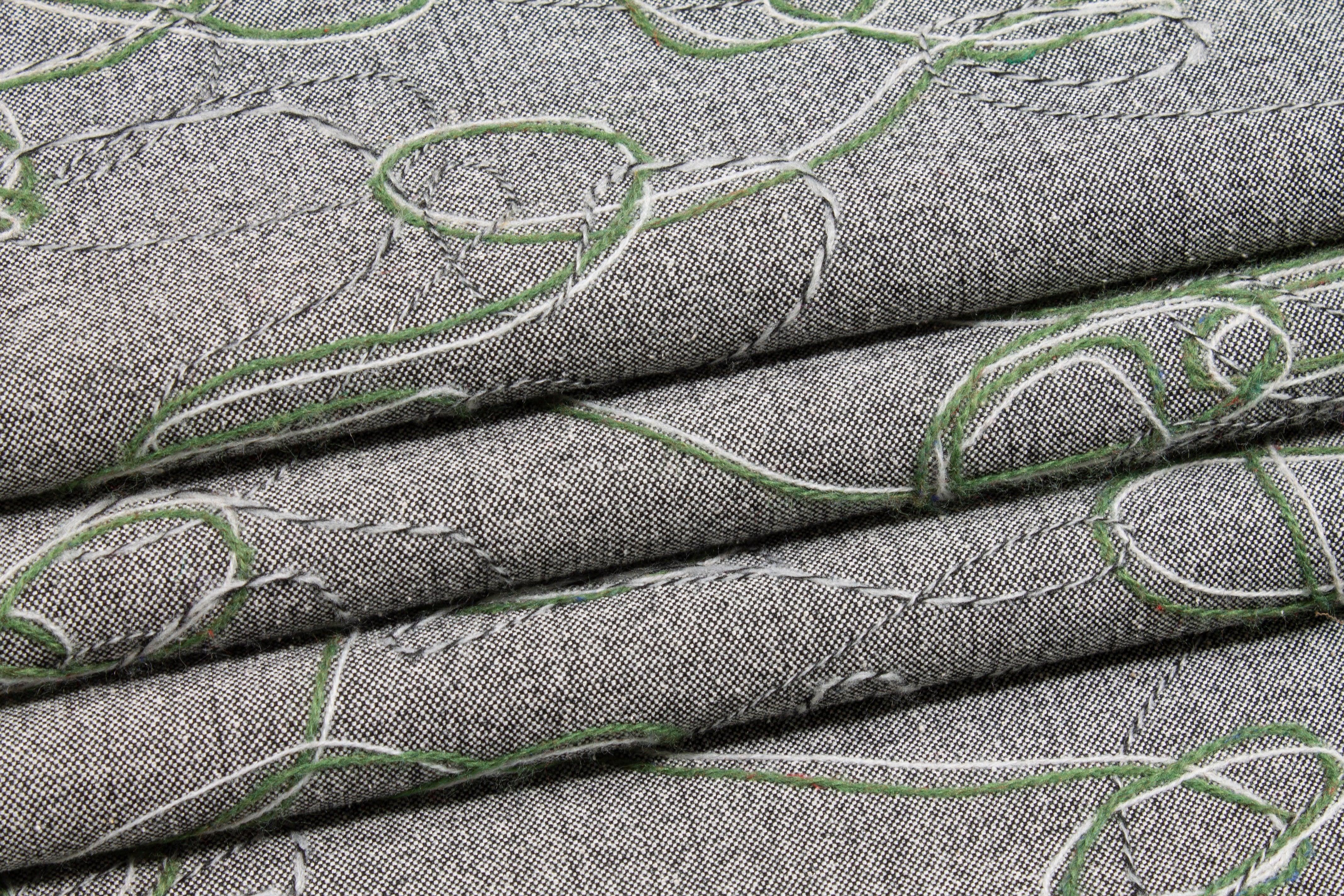 Gray Embroidered Polyester Wool Blend - Prime Fabrics