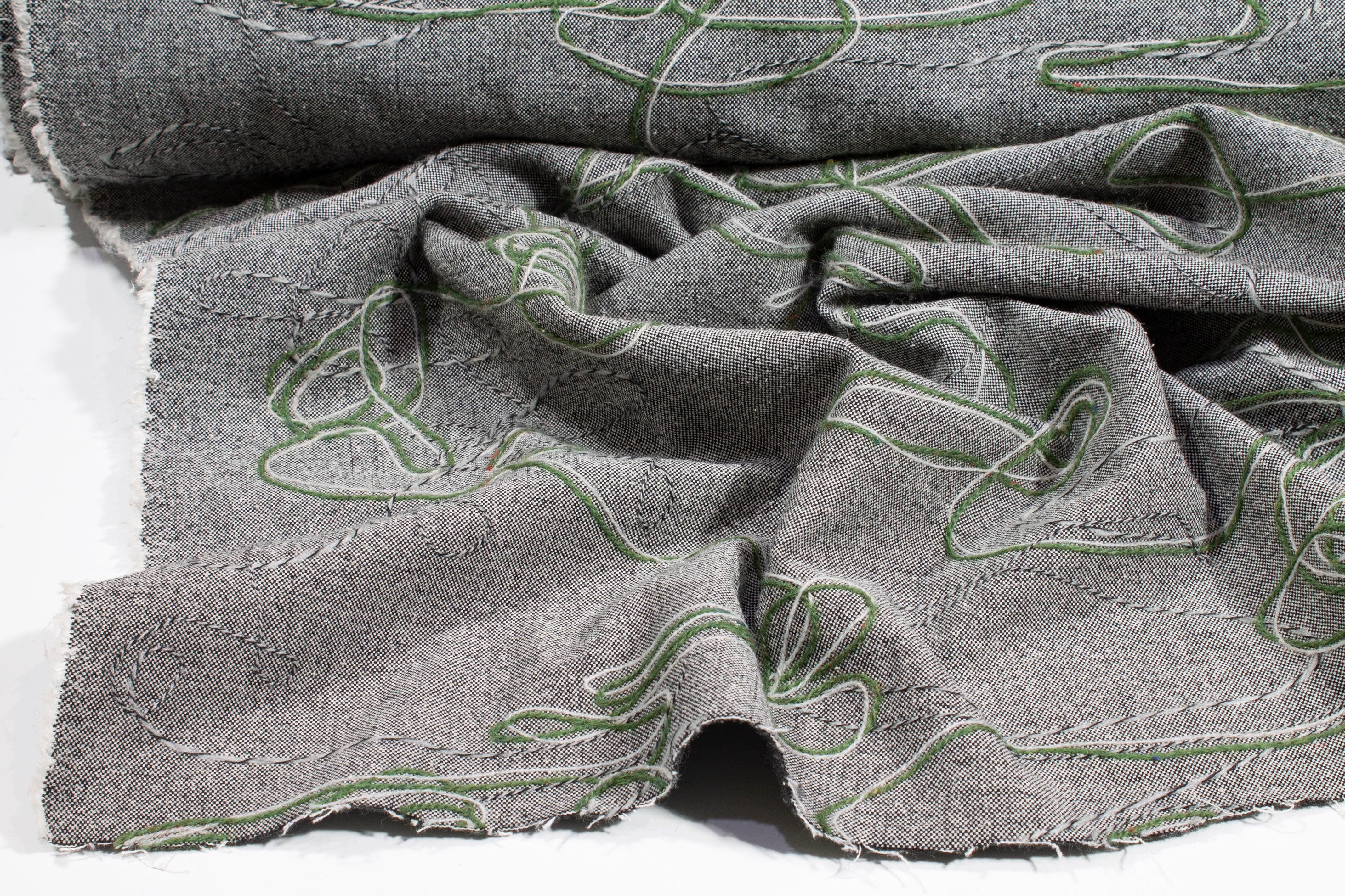 Gray Embroidered Polyester Wool Blend - Prime Fabrics