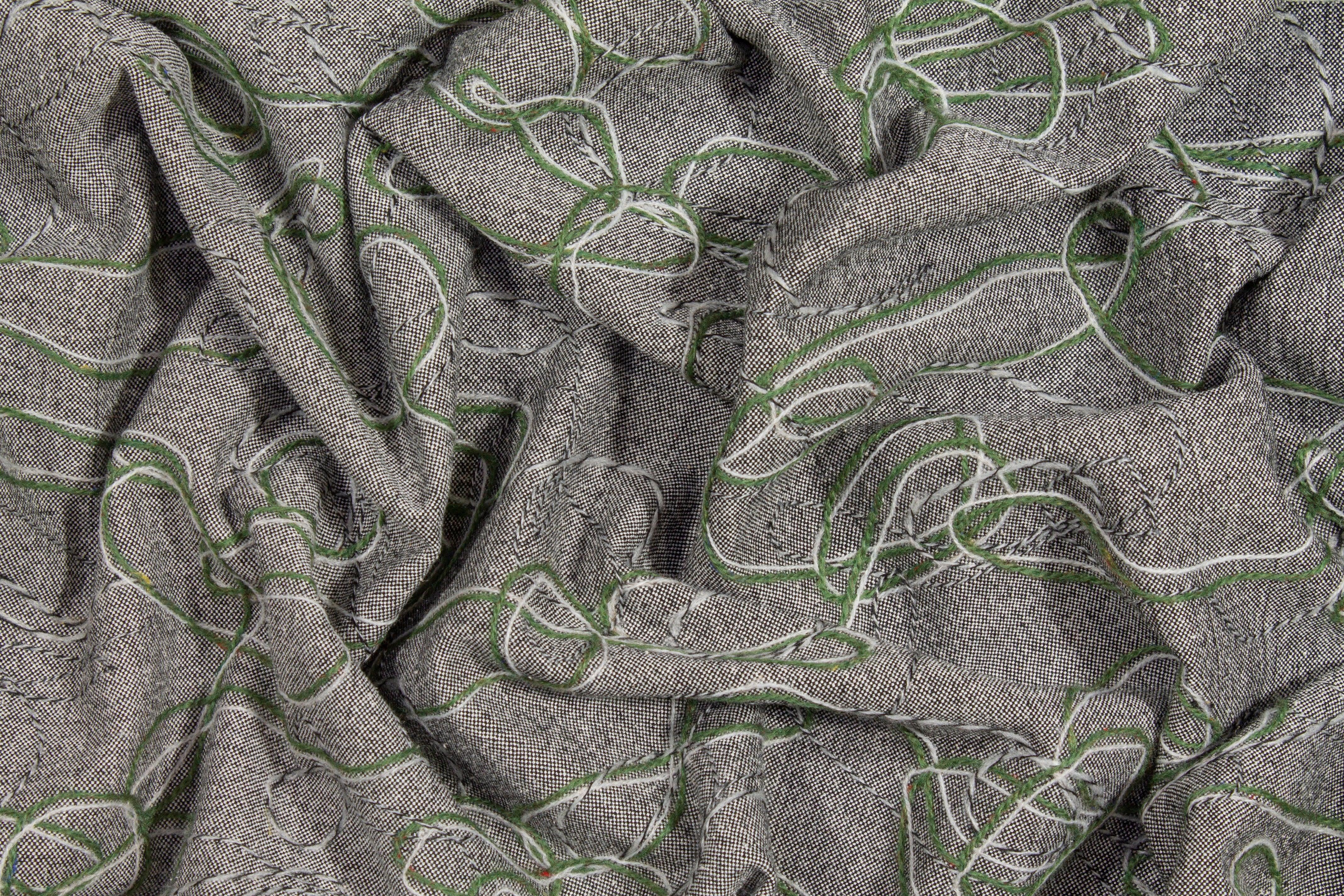 Gray Embroidered Polyester Wool Blend - Prime Fabrics