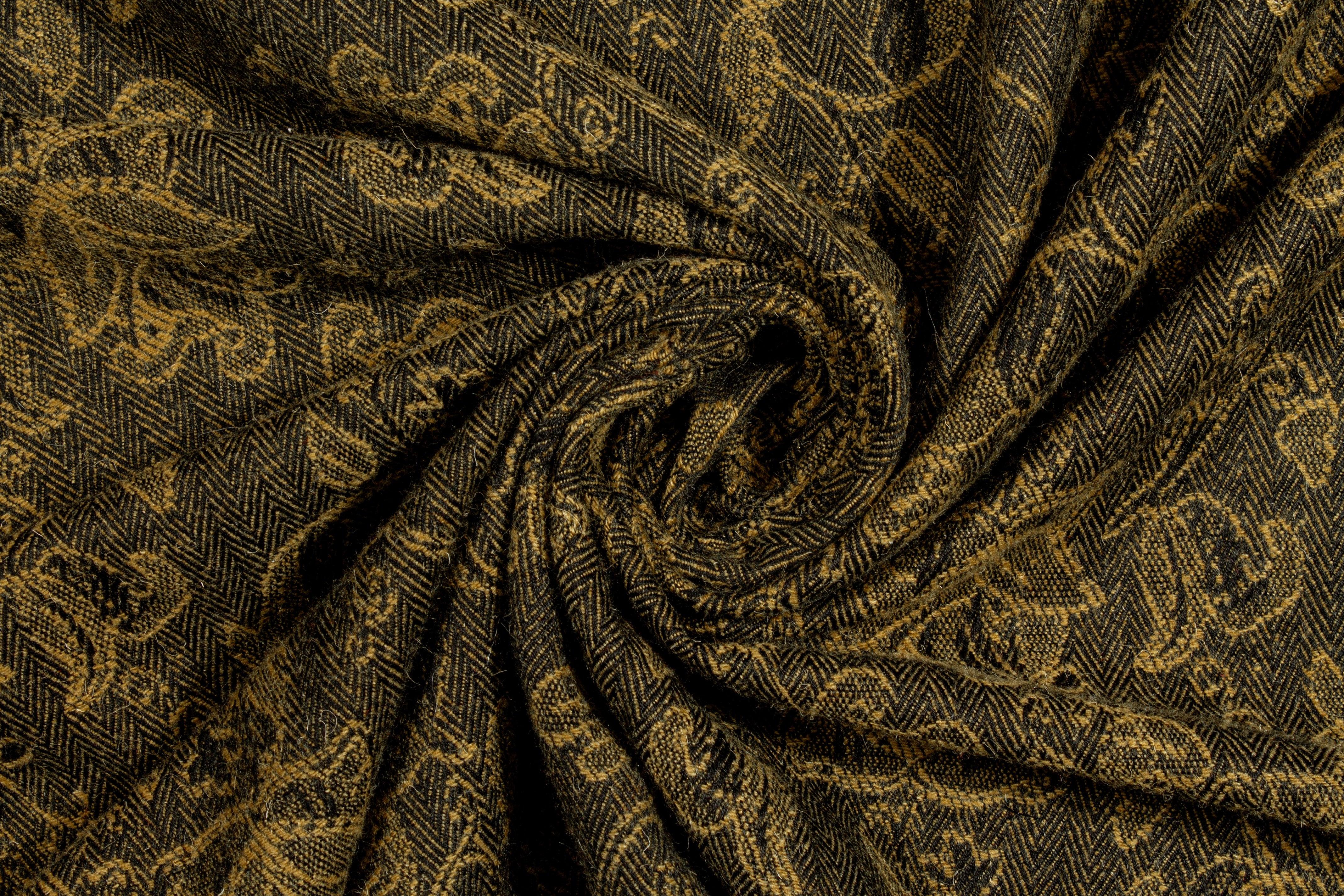 Brown Floral Herringbone Polyester Wool Blend - Prime Fabrics