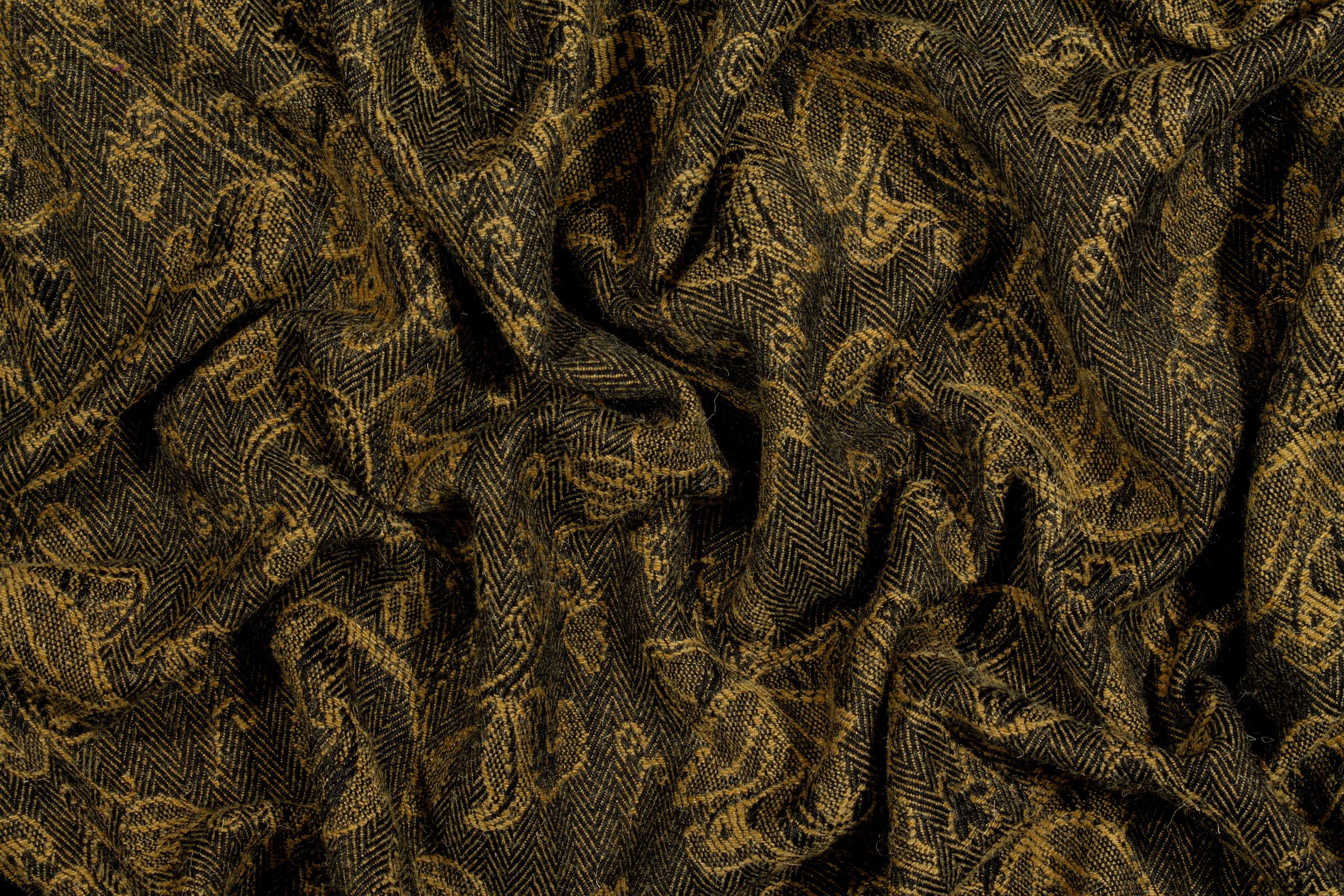 Brown Floral Herringbone Polyester Wool Blend - Prime Fabrics