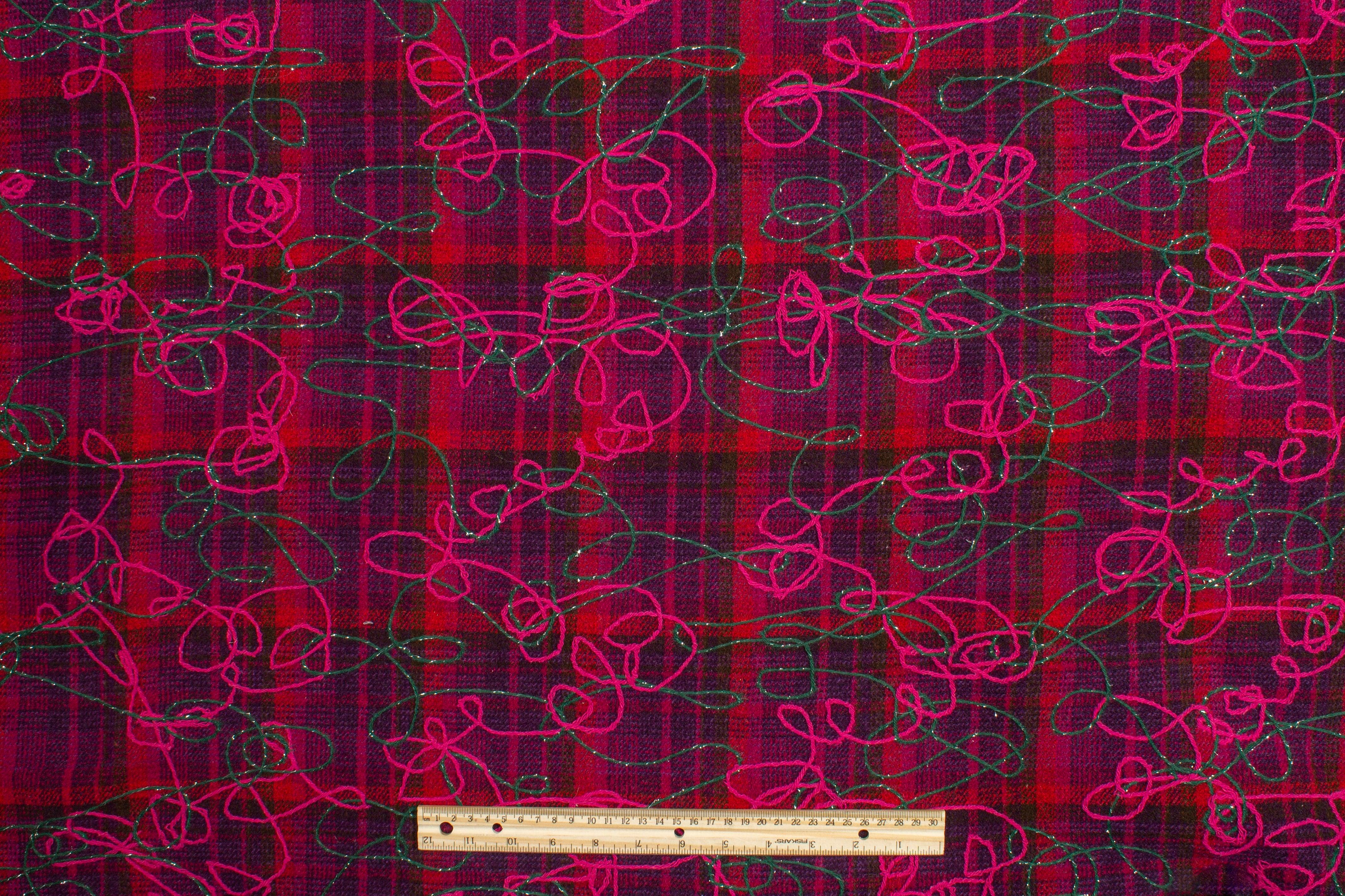 Purple and Pink Embroidered Wool Coating - Prime Fabrics