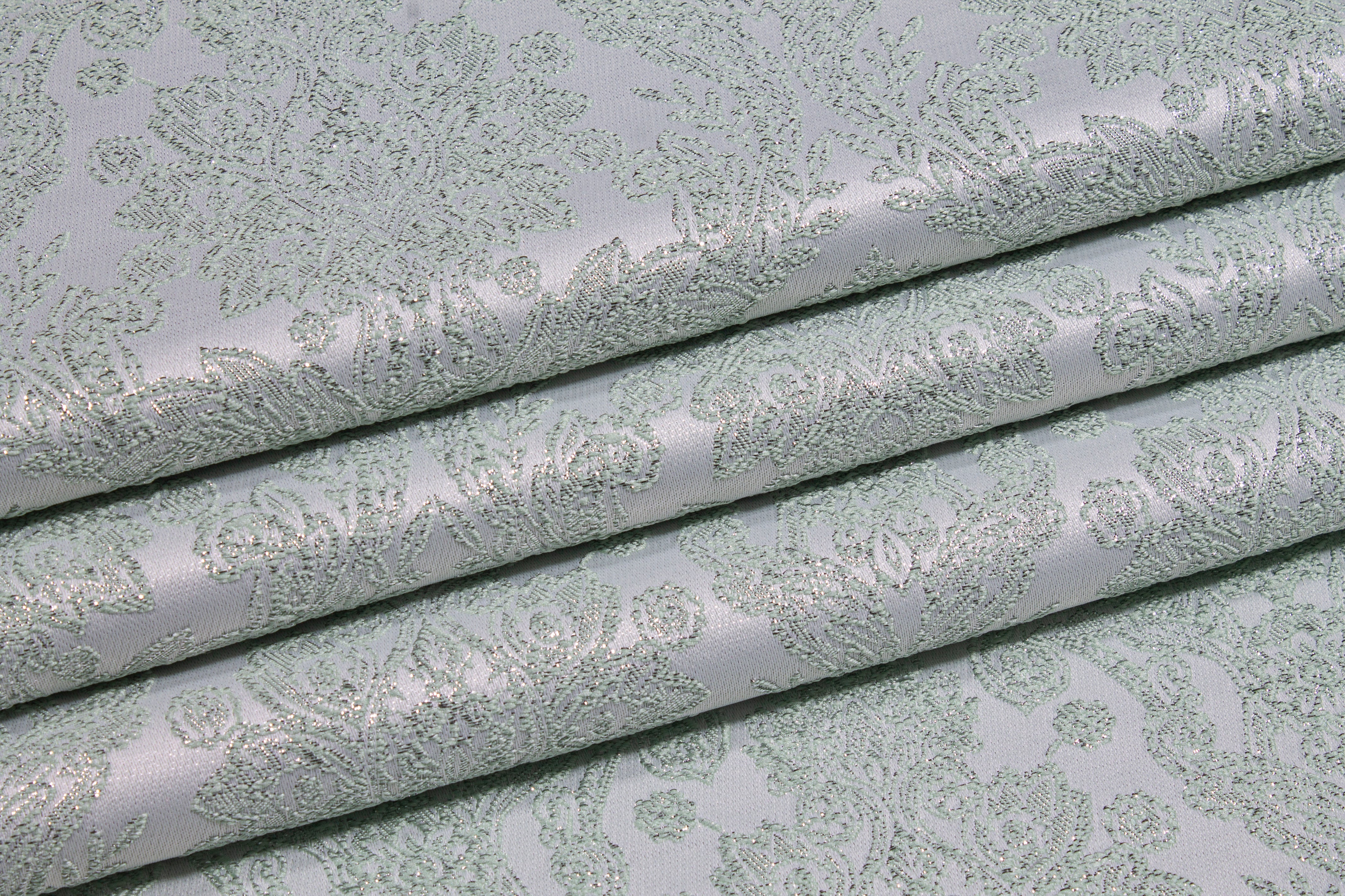 Metallic Damask Brocade - Mint Green and Silver