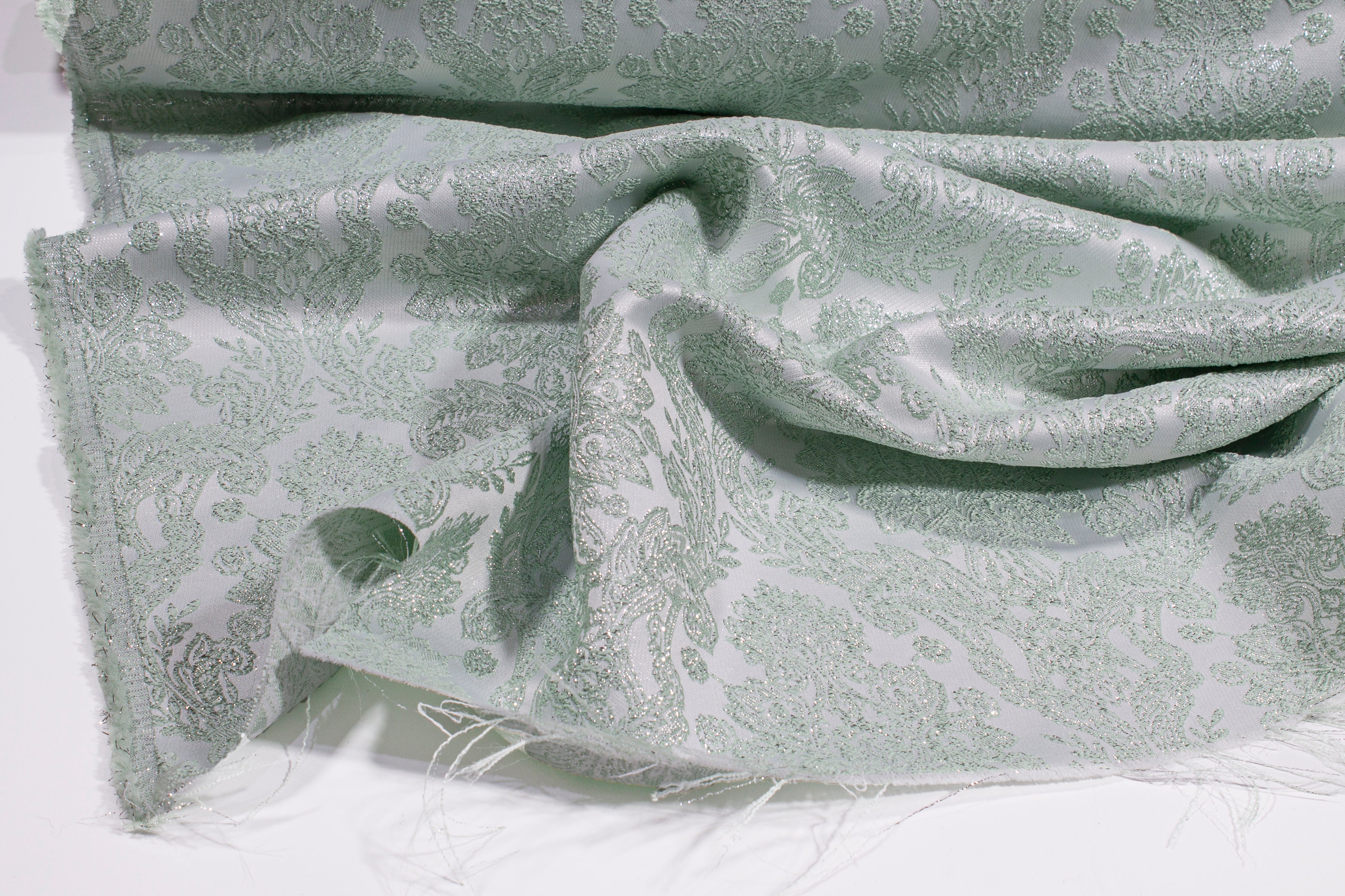 Metallic Damask Brocade - Mint Green and Silver