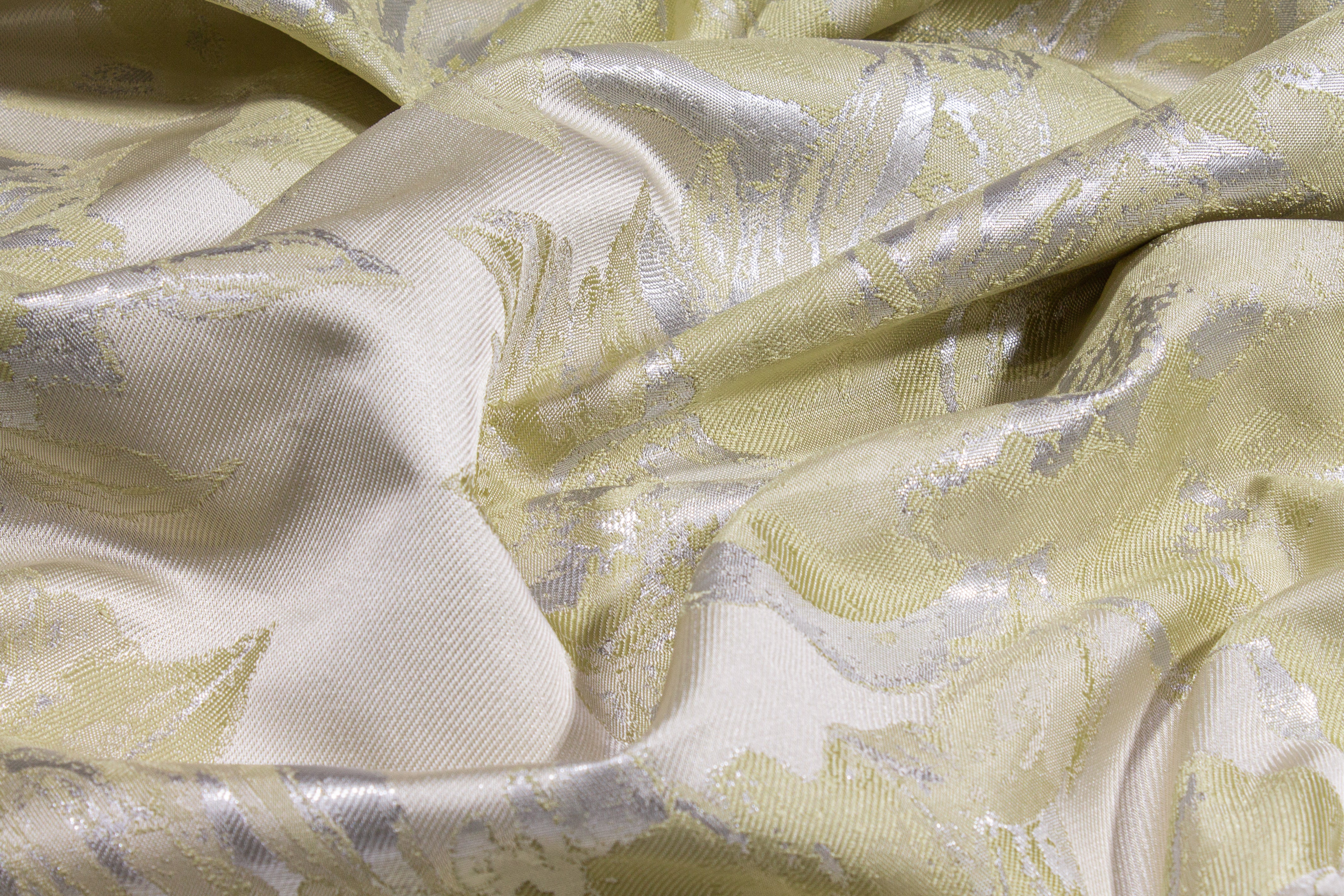 Floral Metallic Brocade - Light Chartreuse and Silver