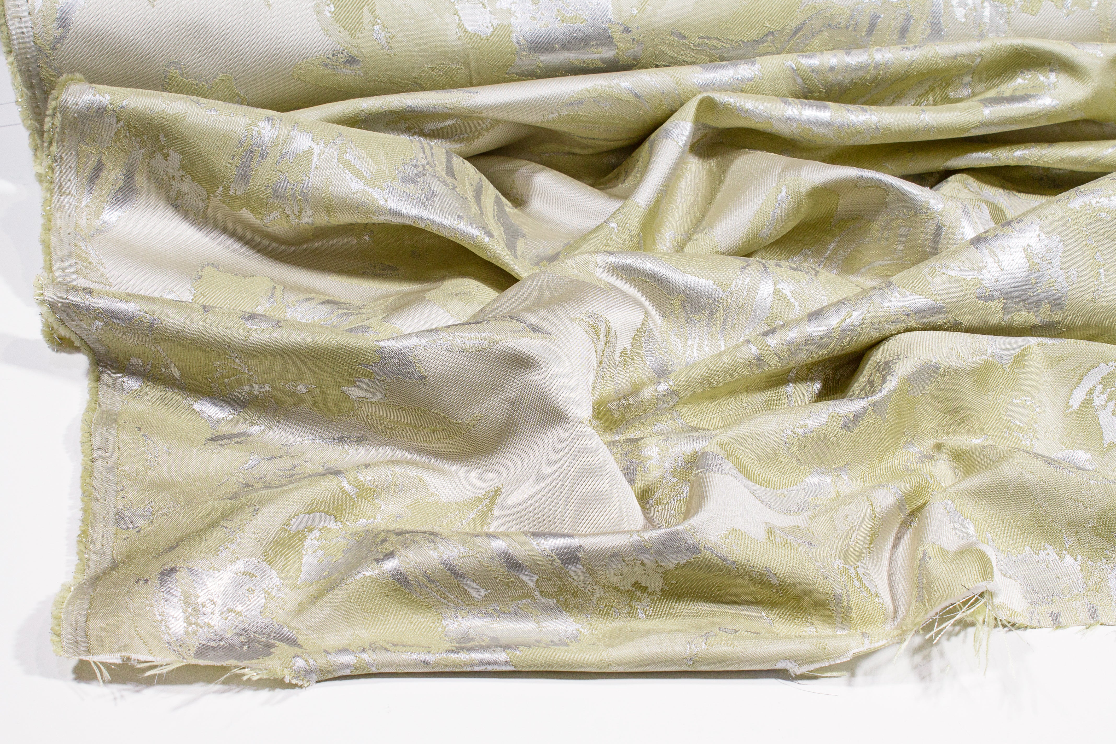Floral Metallic Brocade - Light Chartreuse and Silver