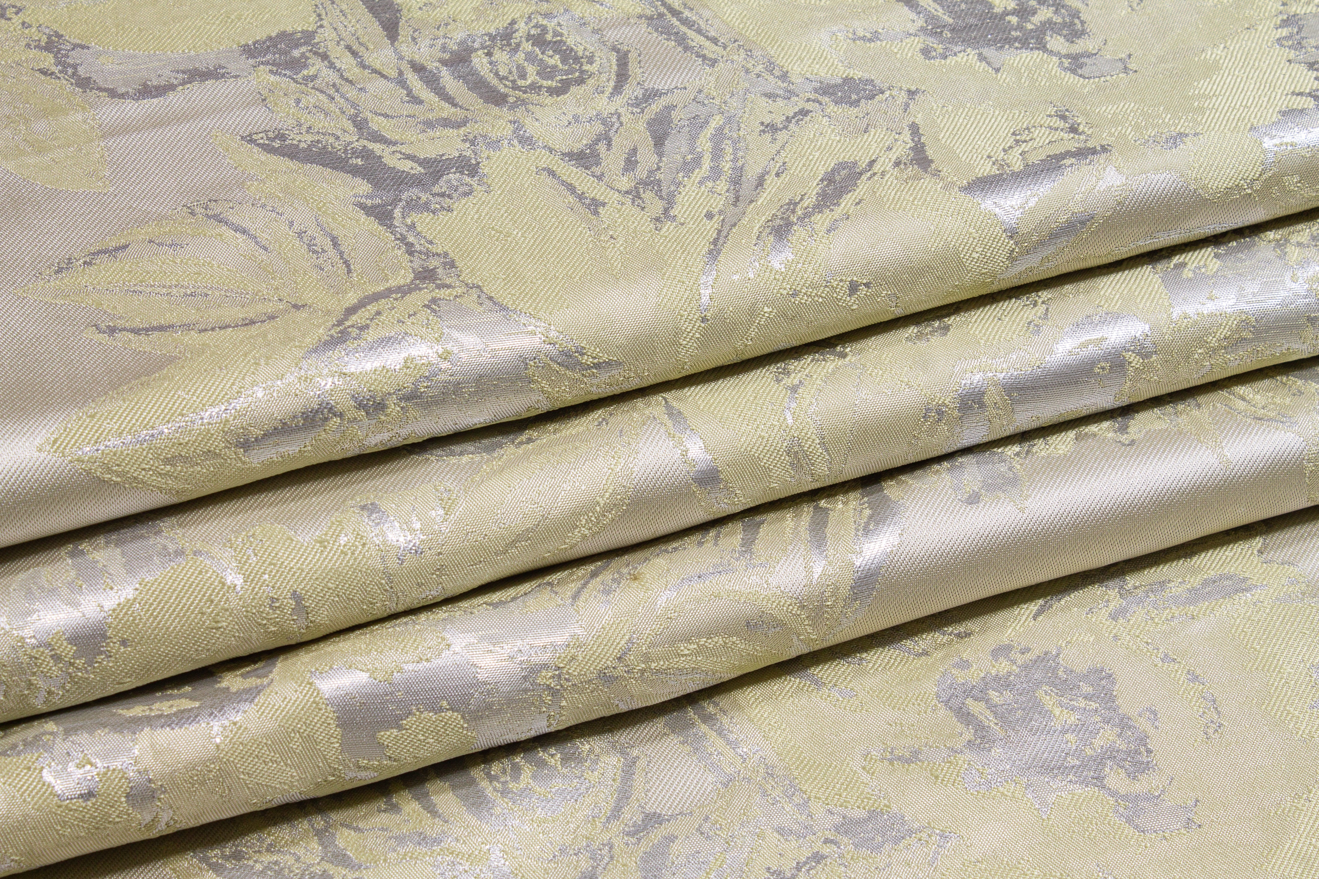 Floral Metallic Brocade - Light Chartreuse and Silver