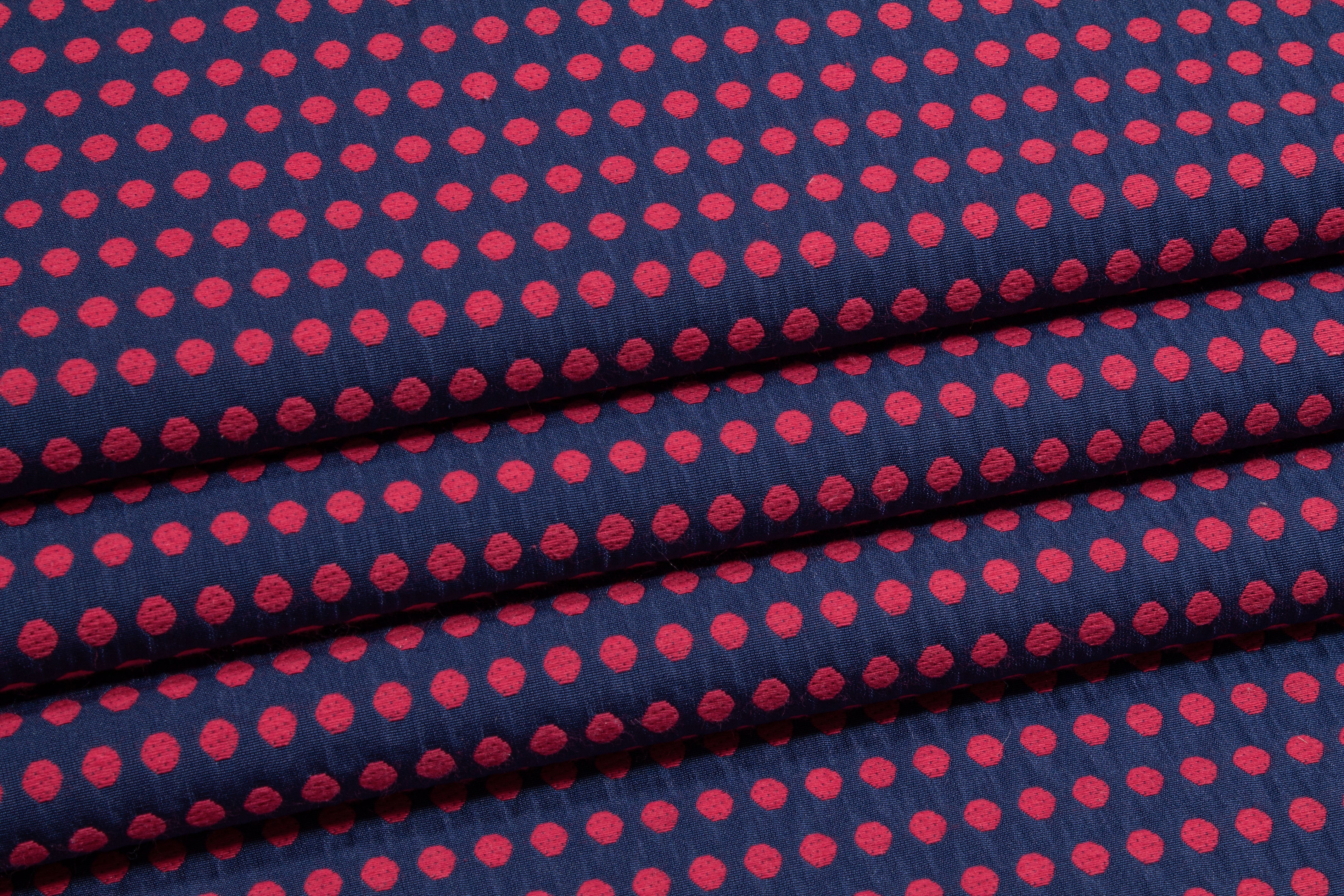 Dotted Brocade - Raspberry Red and Navy Blue