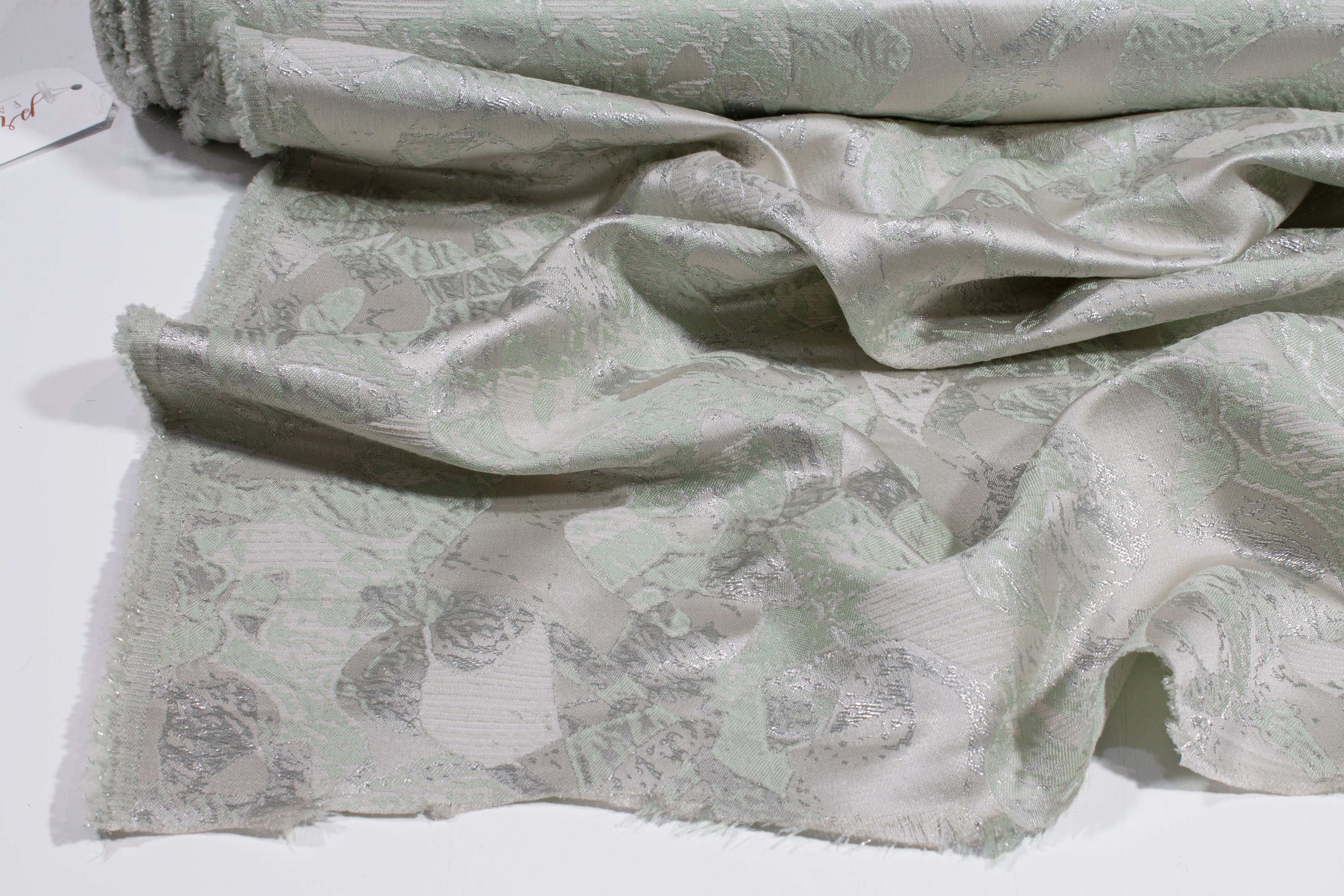 Abstract Metallic Brocade - Silver and Green