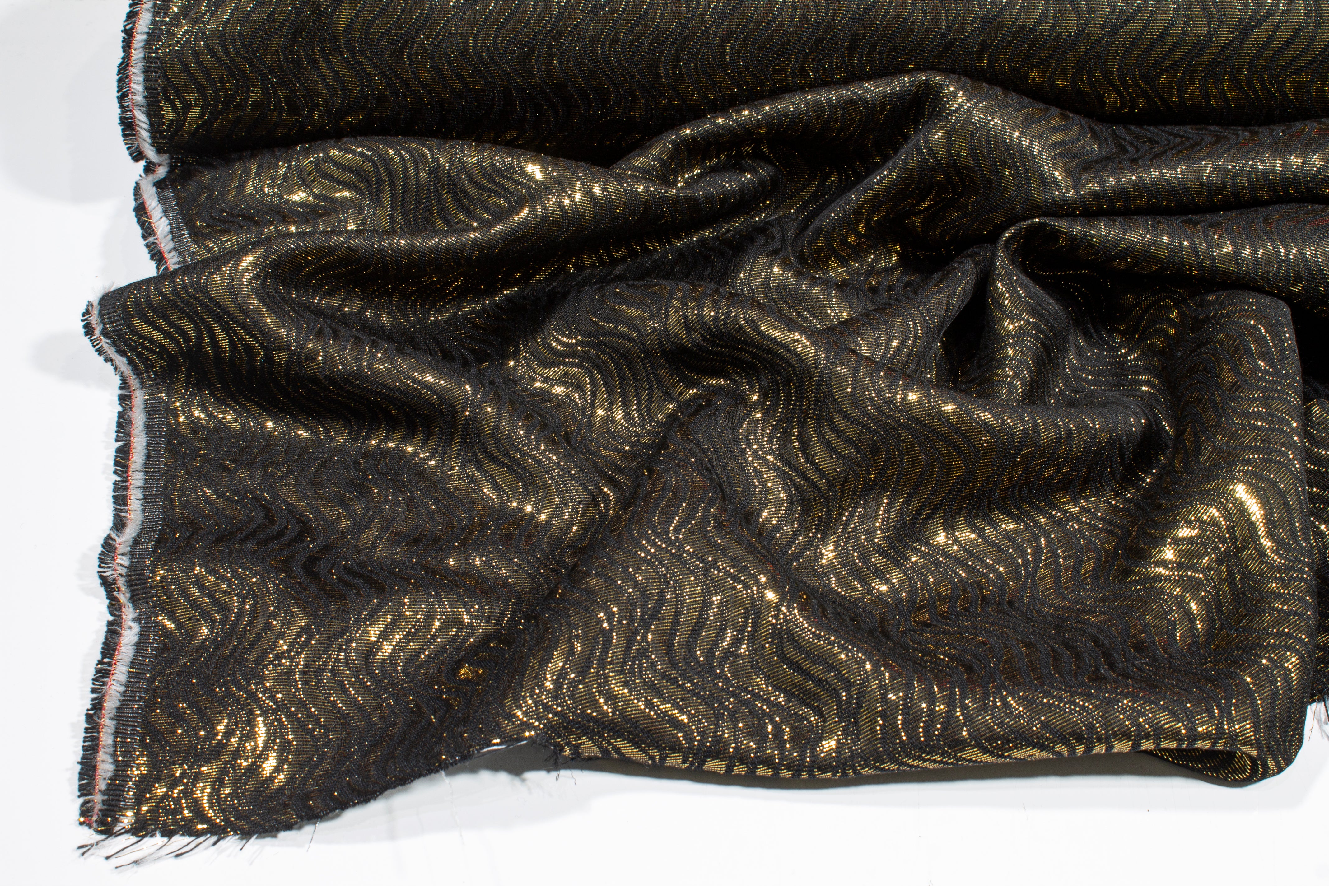 Wavy Metallic Brocade - Gold and Black