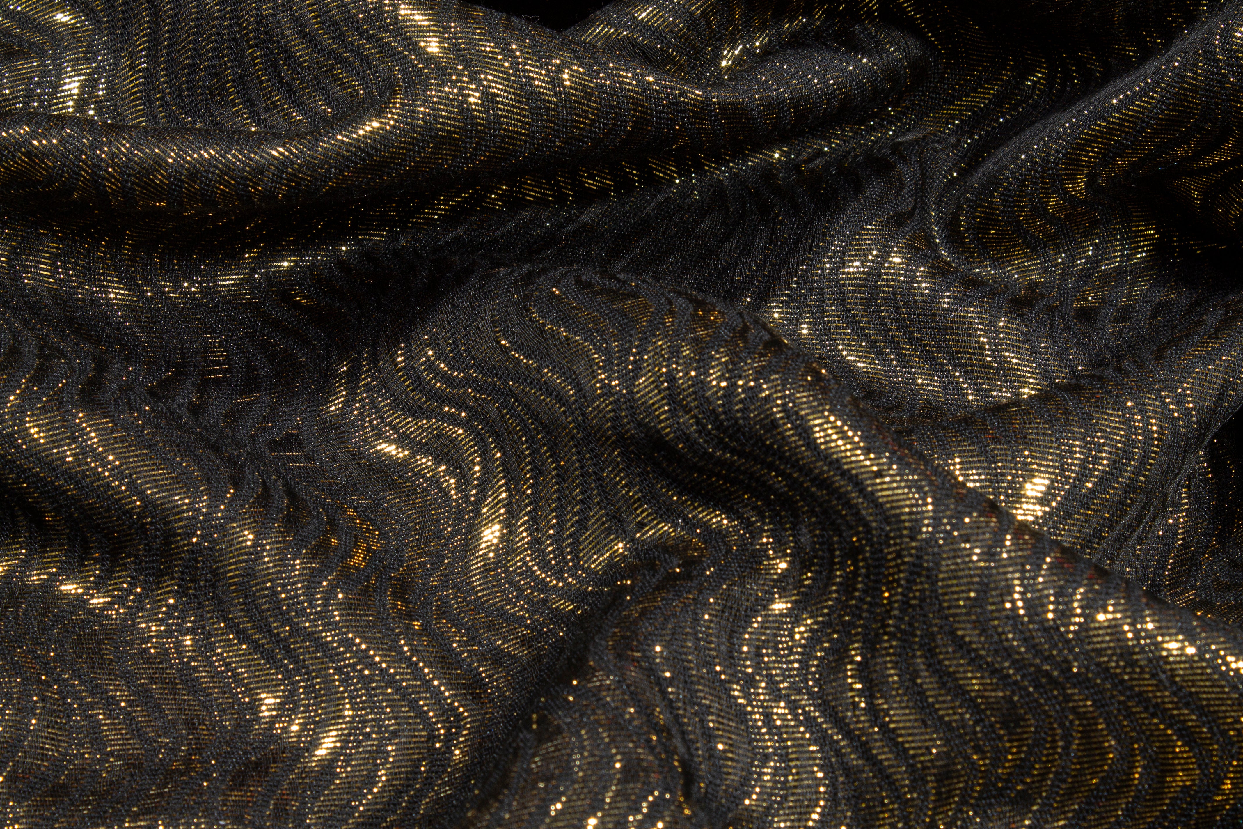 Wavy Metallic Brocade - Gold and Black