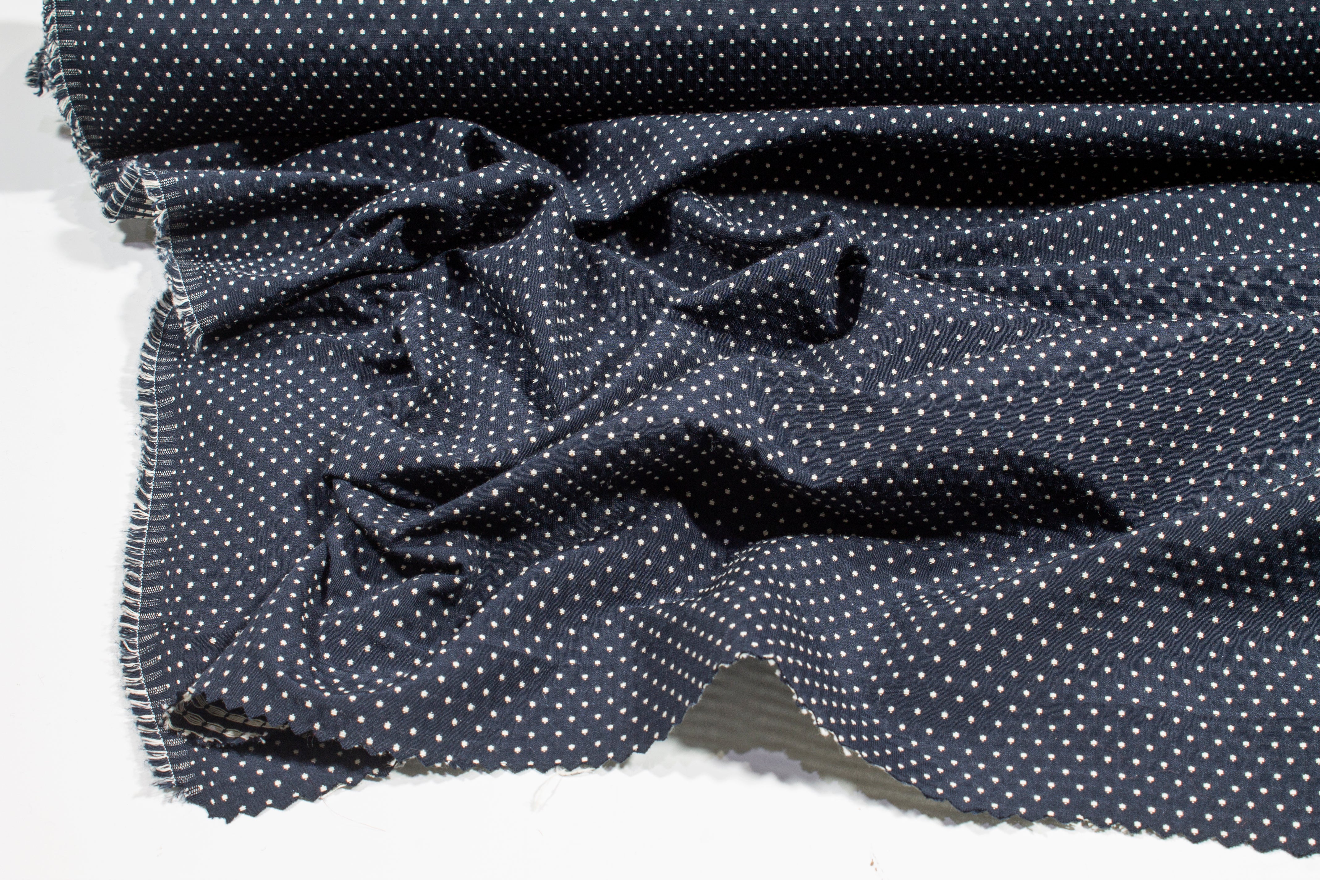 Polka Dot Poly Cotton Brocade - Navy and White