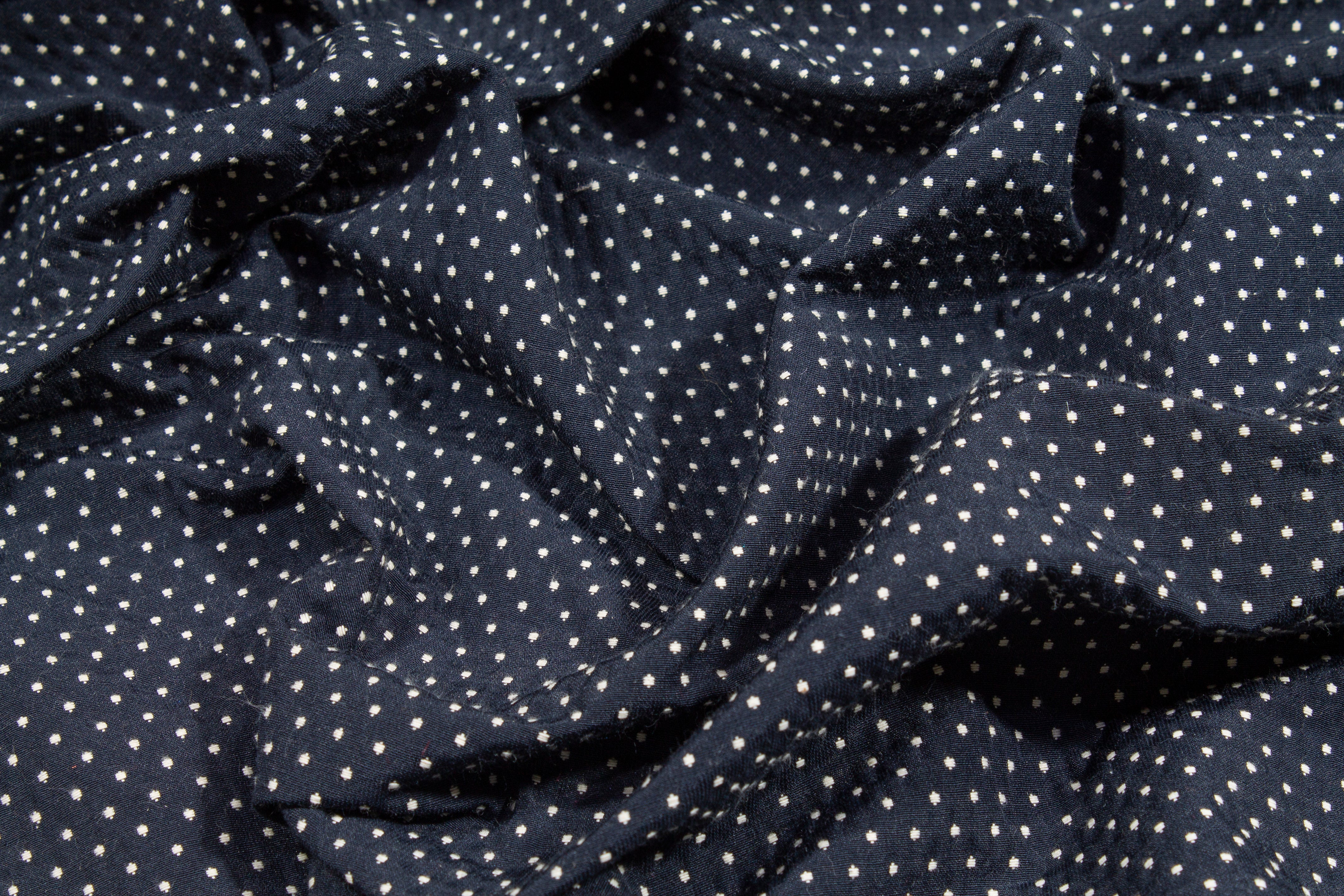 Polka Dot Poly Cotton Brocade - Navy and White