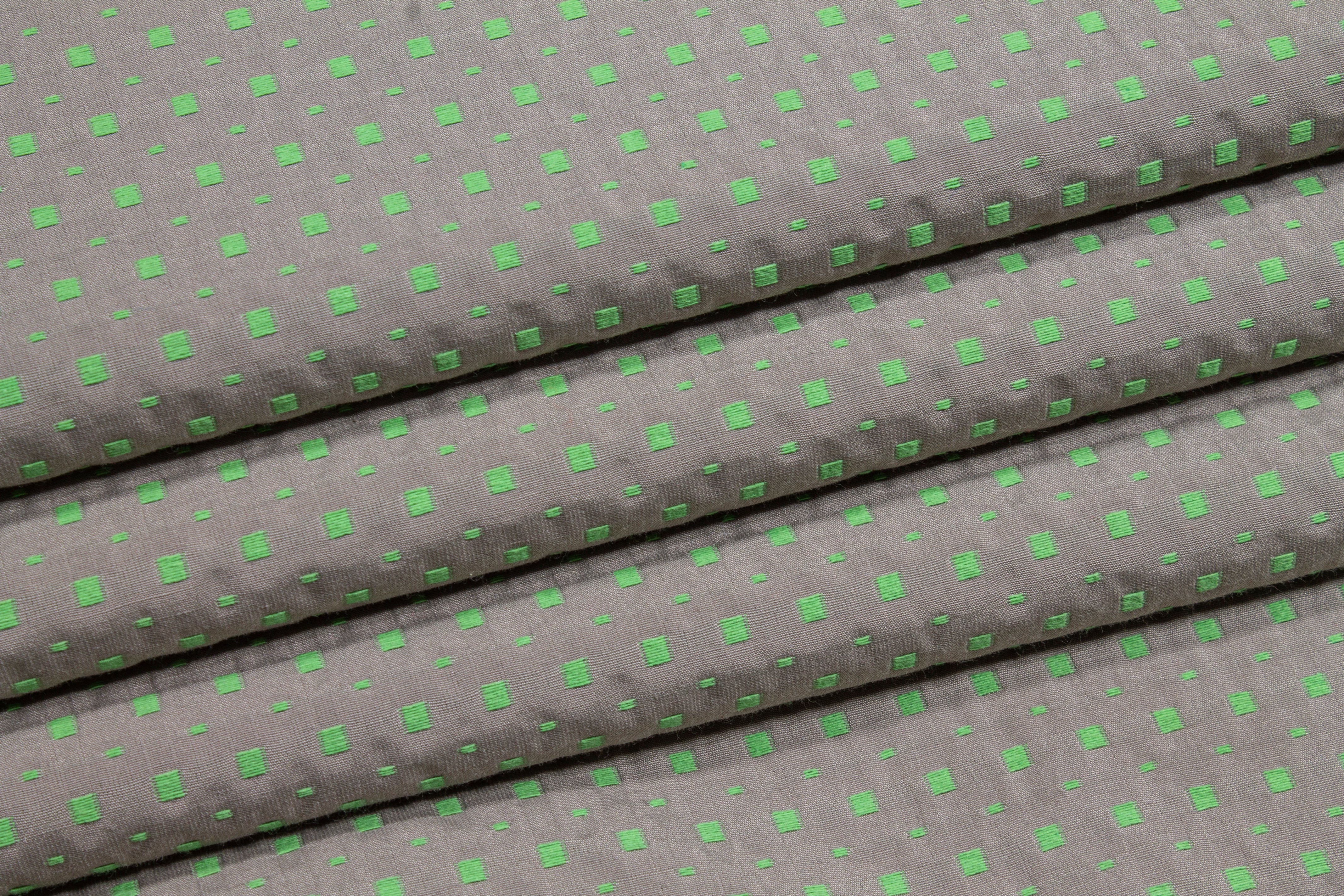 Dotted Poly Cotton Brocade - Gray / Highlighter Green