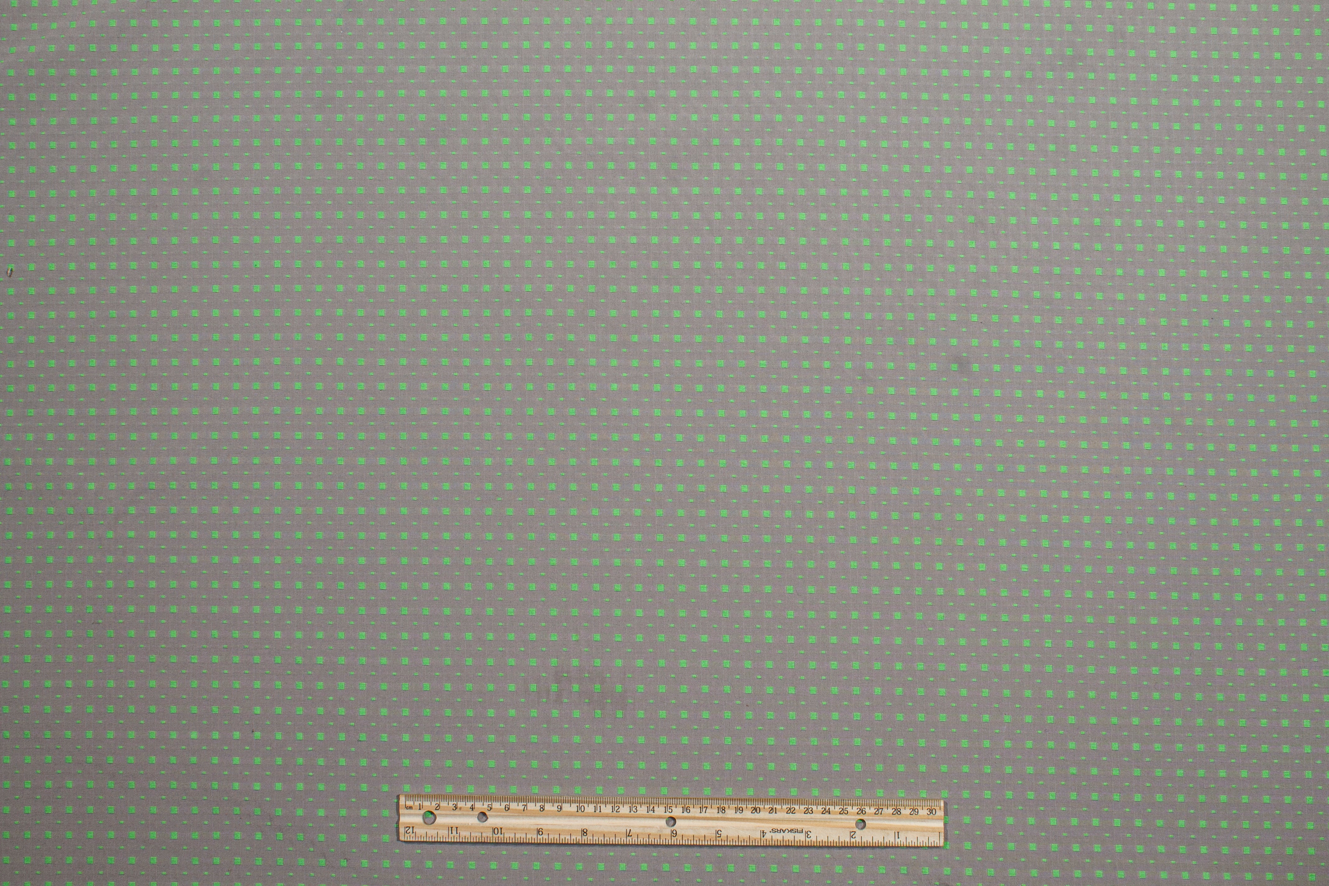 Dotted Poly Cotton Brocade - Gray / Highlighter Green