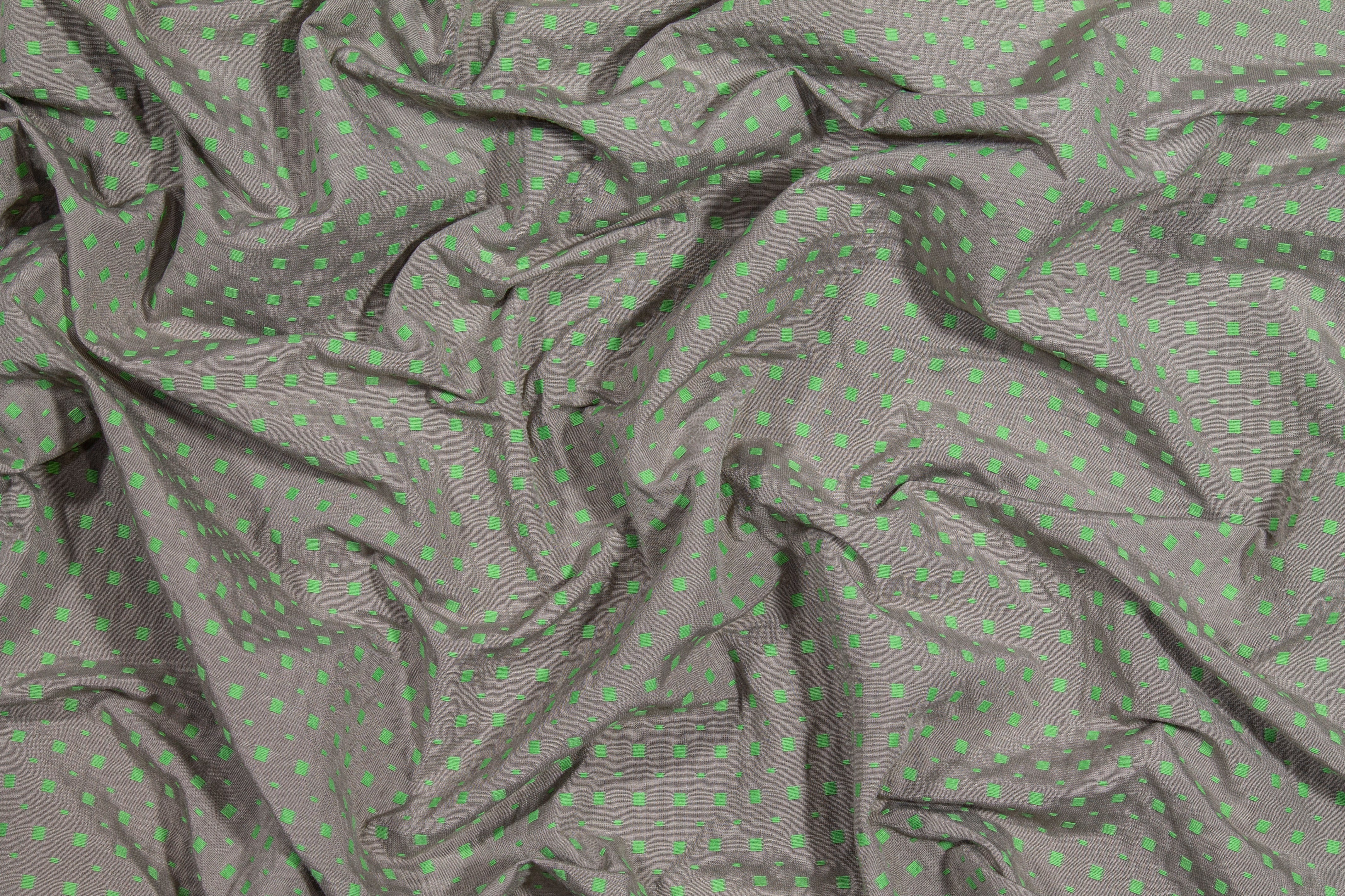 Dotted Poly Cotton Brocade - Gray / Highlighter Green