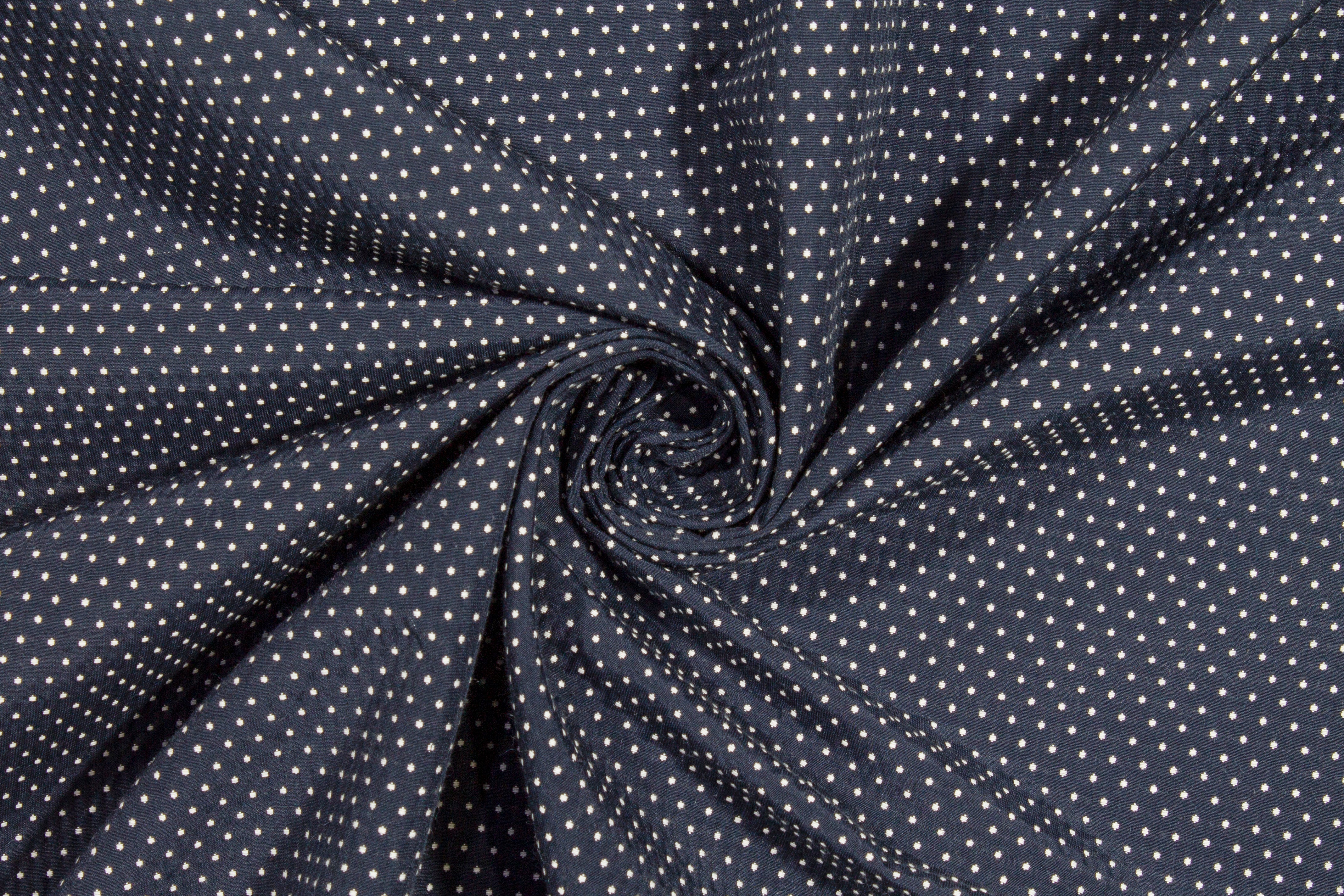 Polka Dot Poly Cotton Brocade - Navy and White