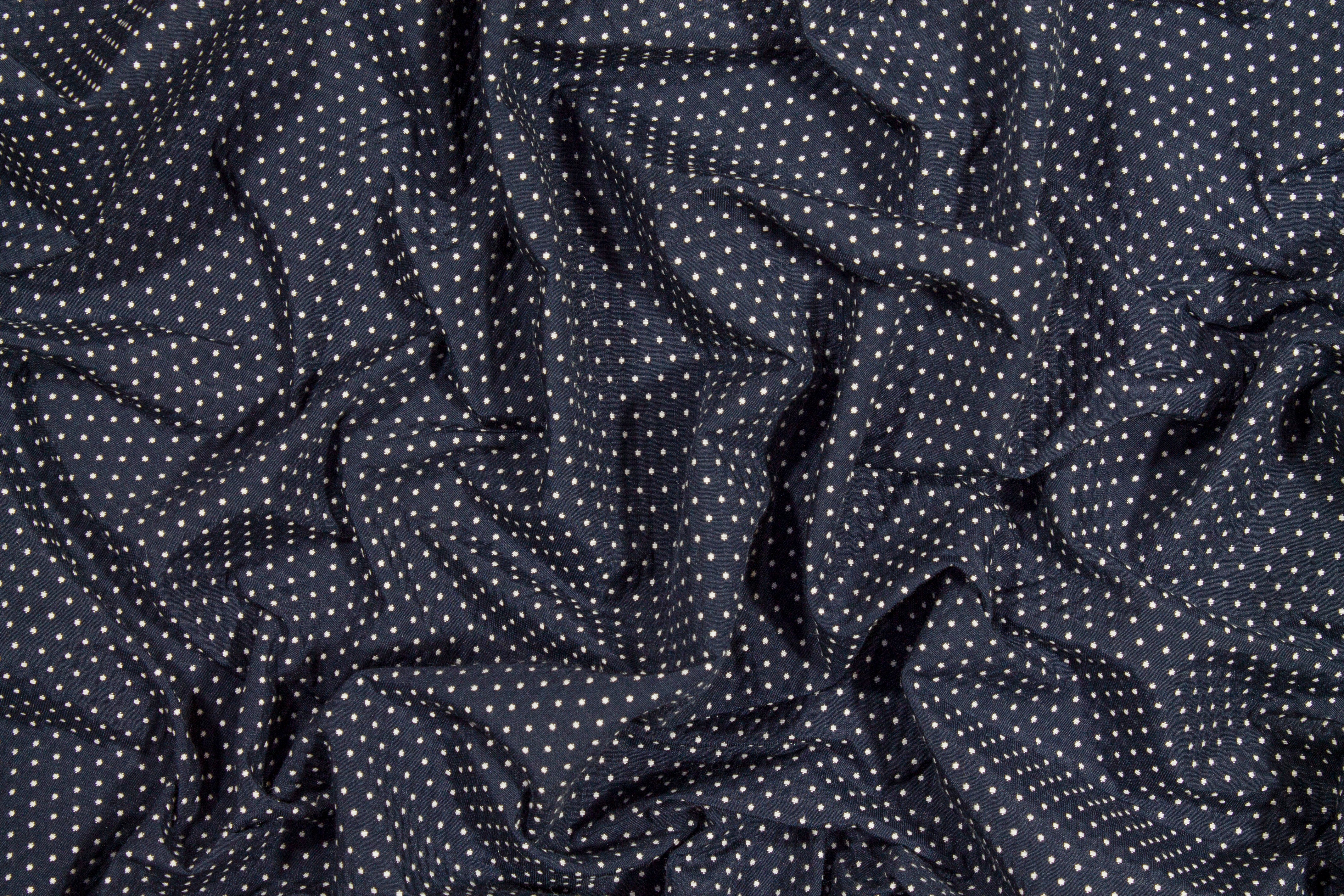 Polka Dot Poly Cotton Brocade - Navy and White