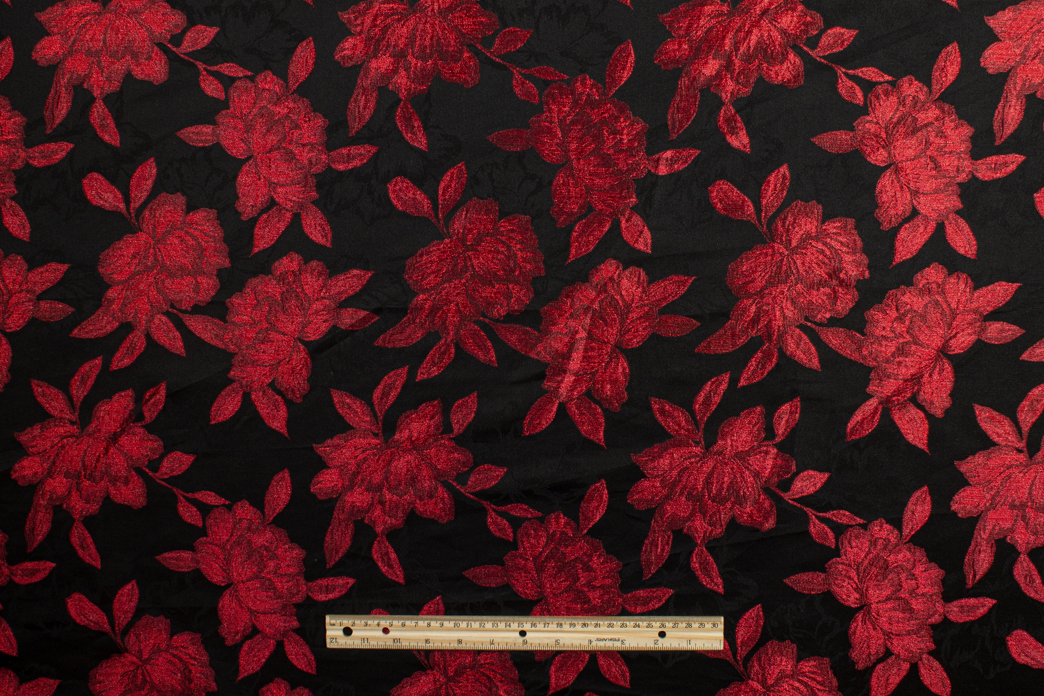 Metallic Floral Brocade - Red and Black