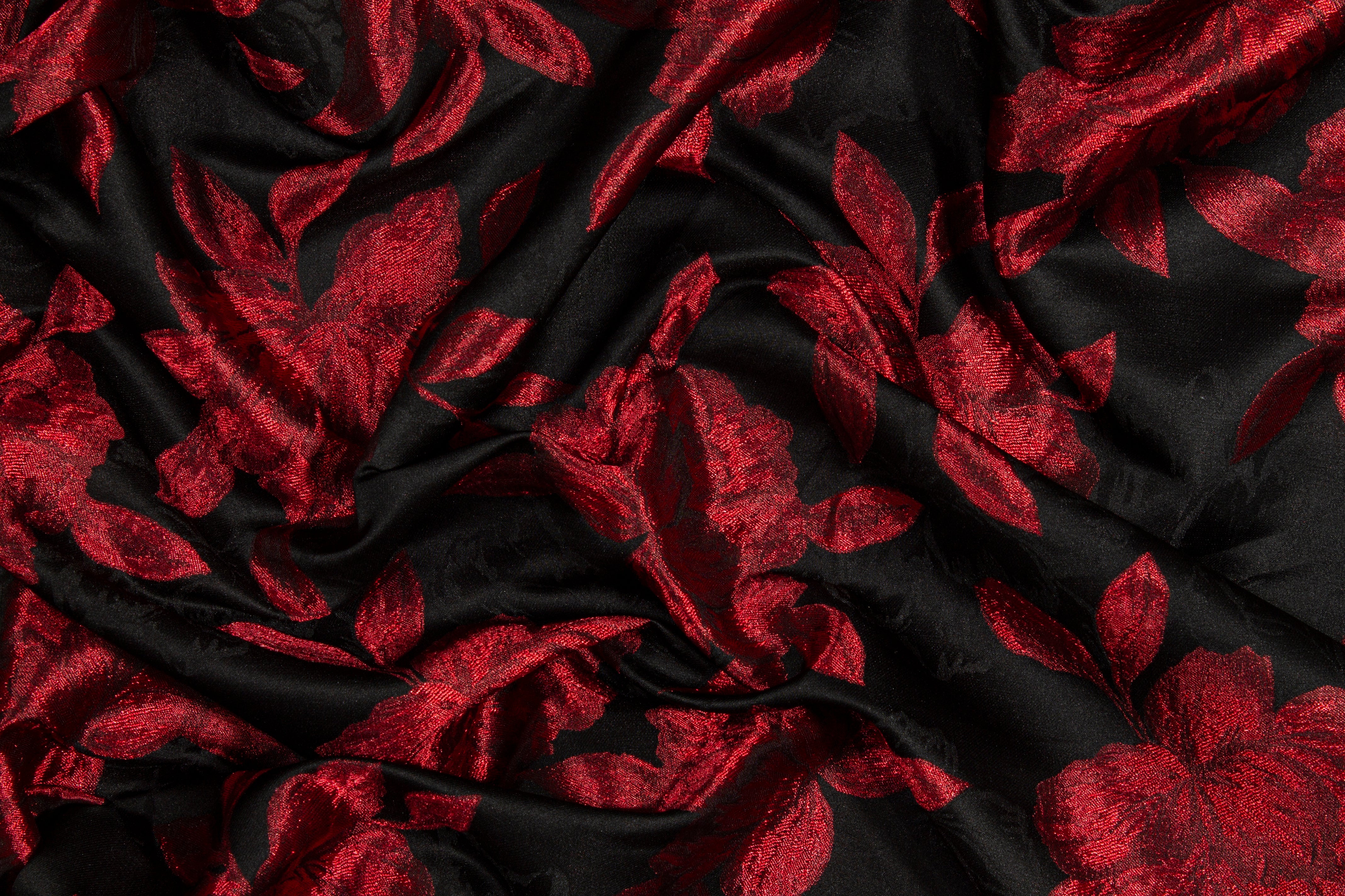 Metallic Floral Brocade - Red and Black