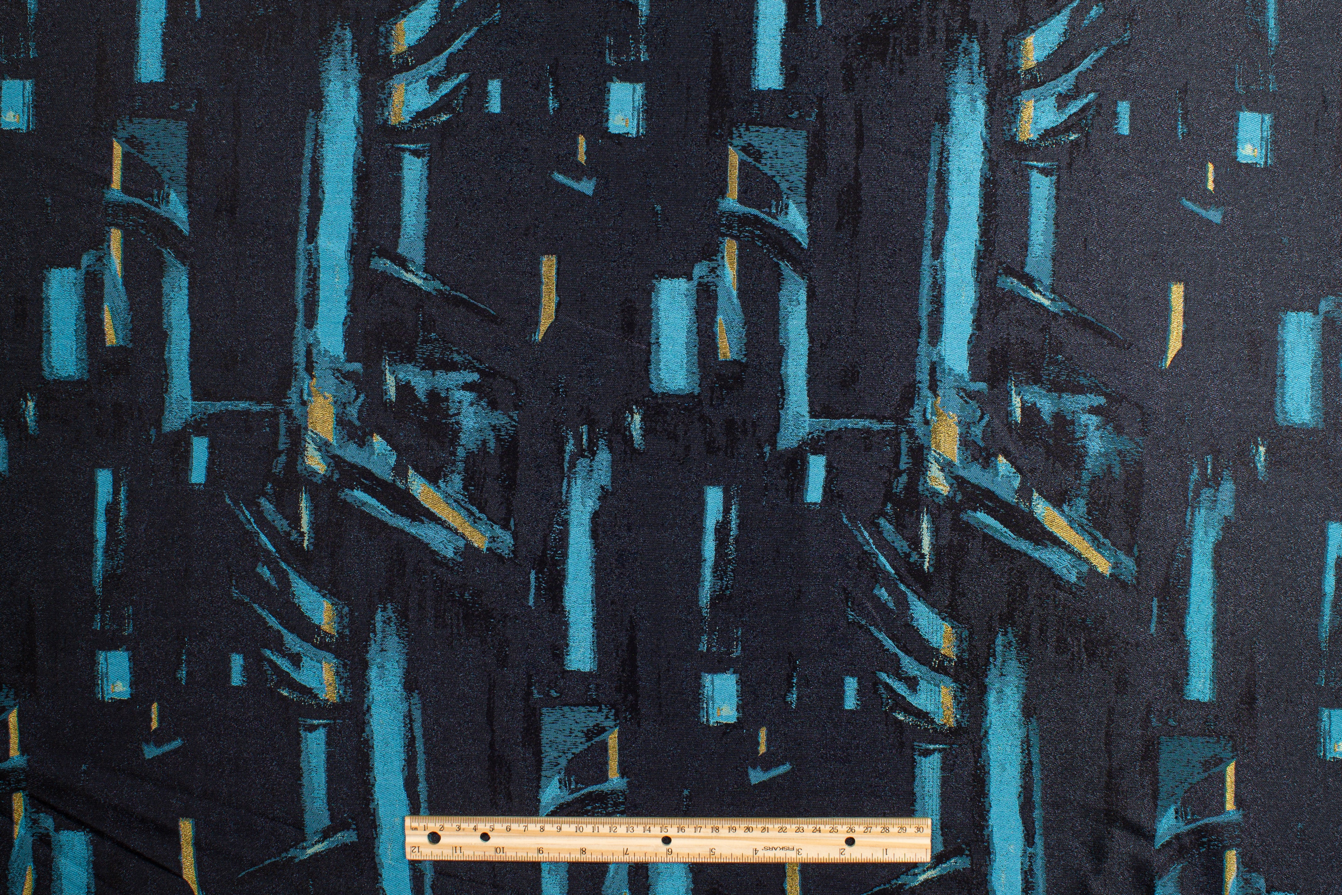 Abstract Metallic Brocade - Blue and Gold