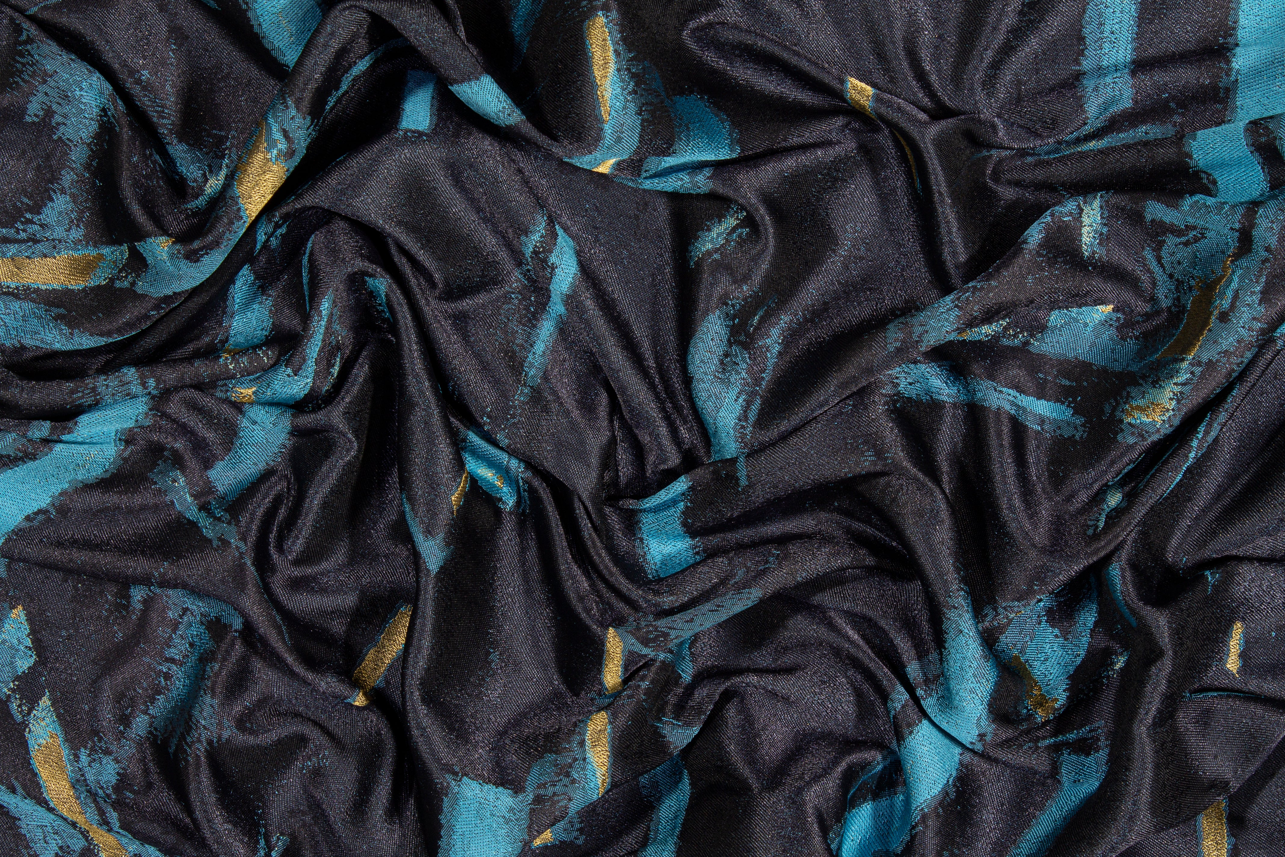 Abstract Metallic Brocade - Blue and Gold