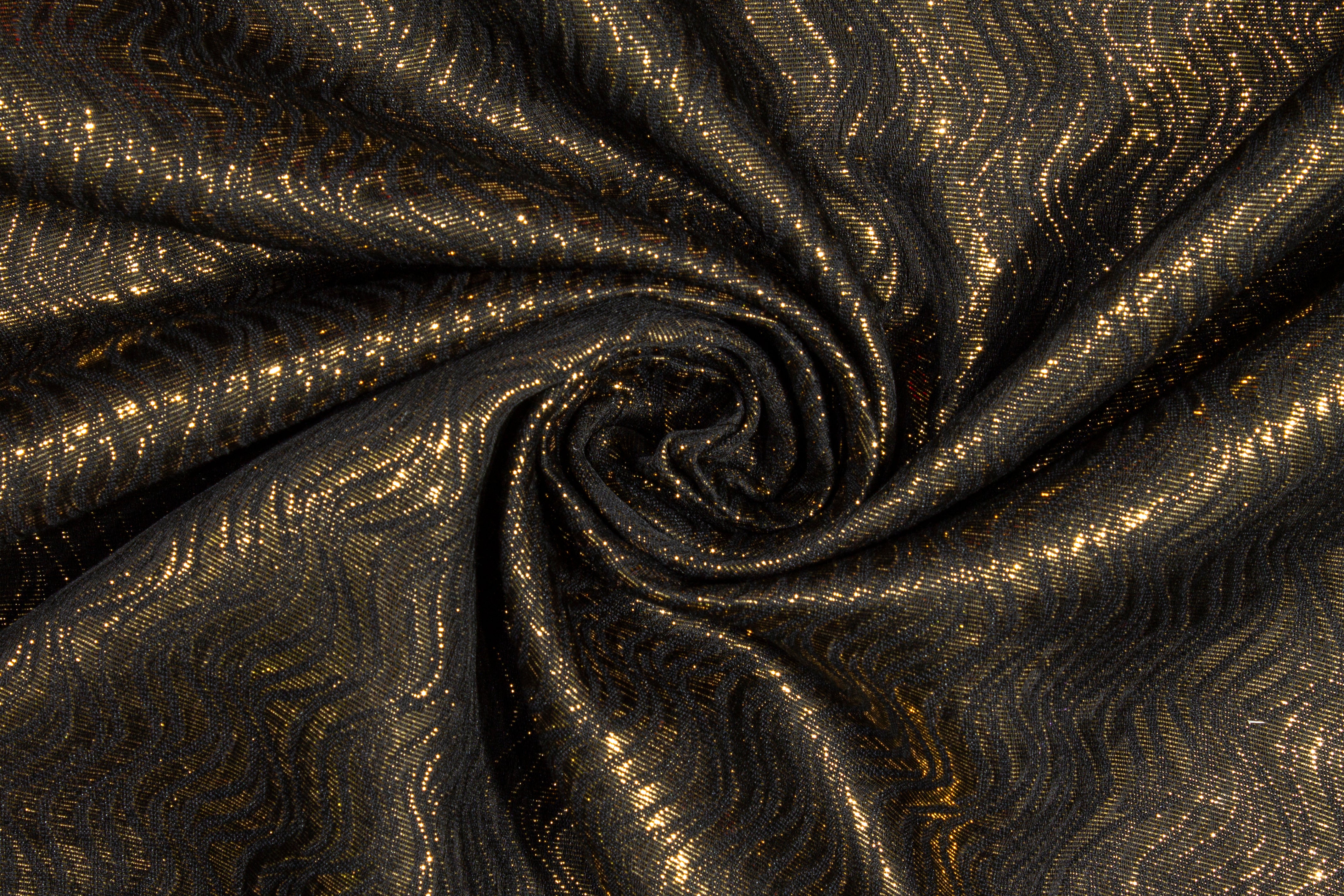 Wavy Metallic Brocade - Gold and Black
