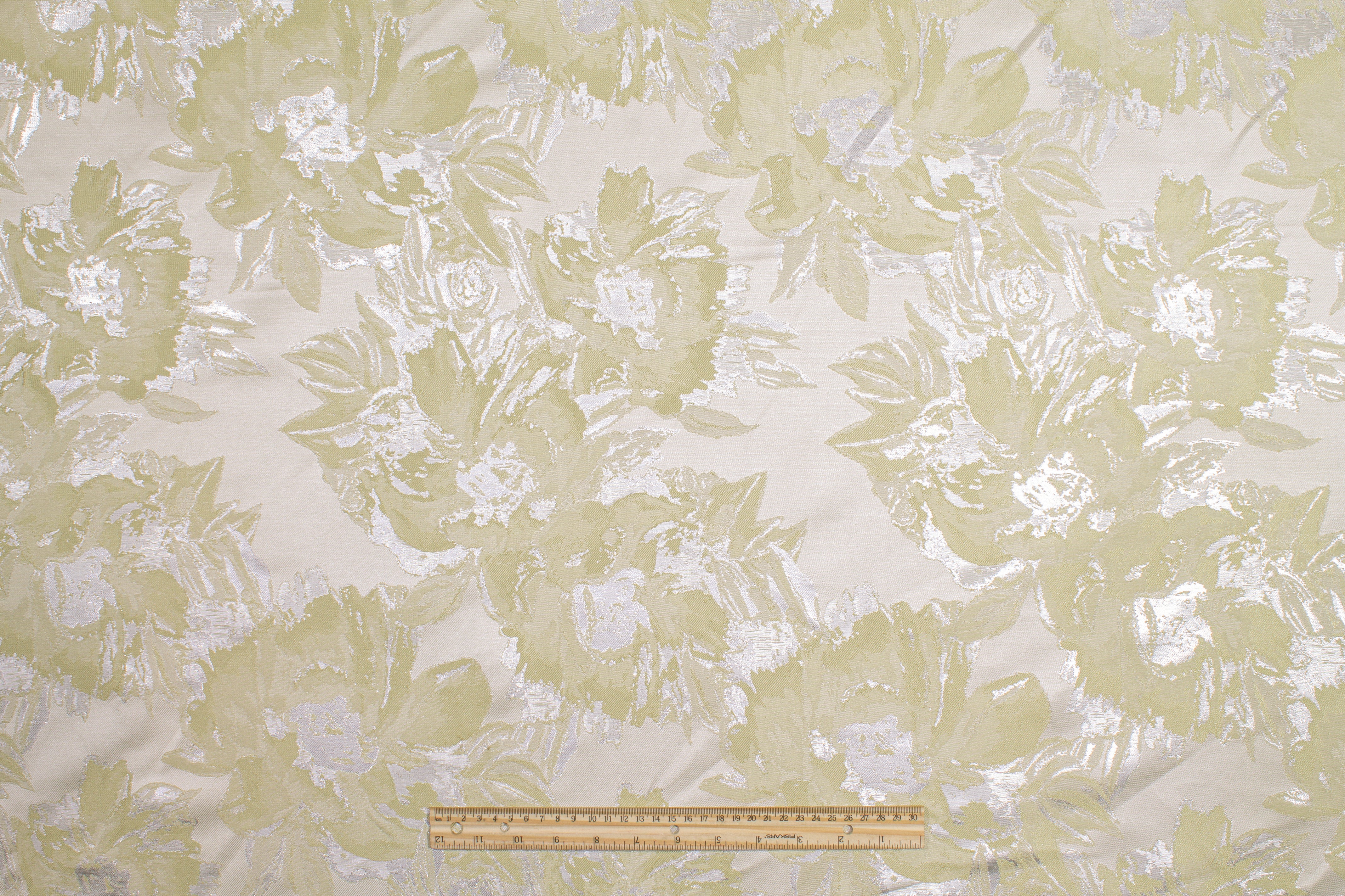Floral Metallic Brocade - Light Chartreuse and Silver
