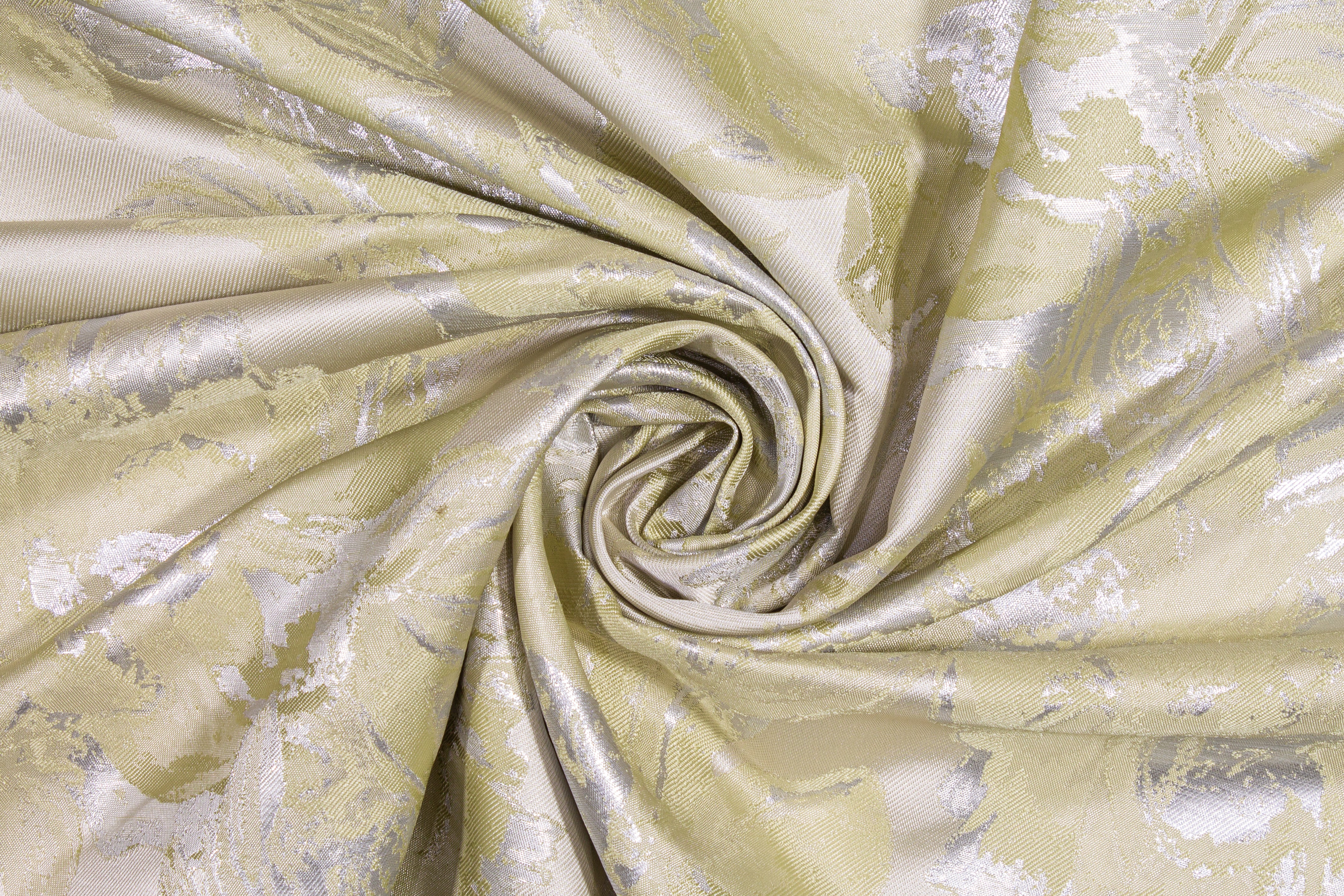 Floral Metallic Brocade - Light Chartreuse and Silver