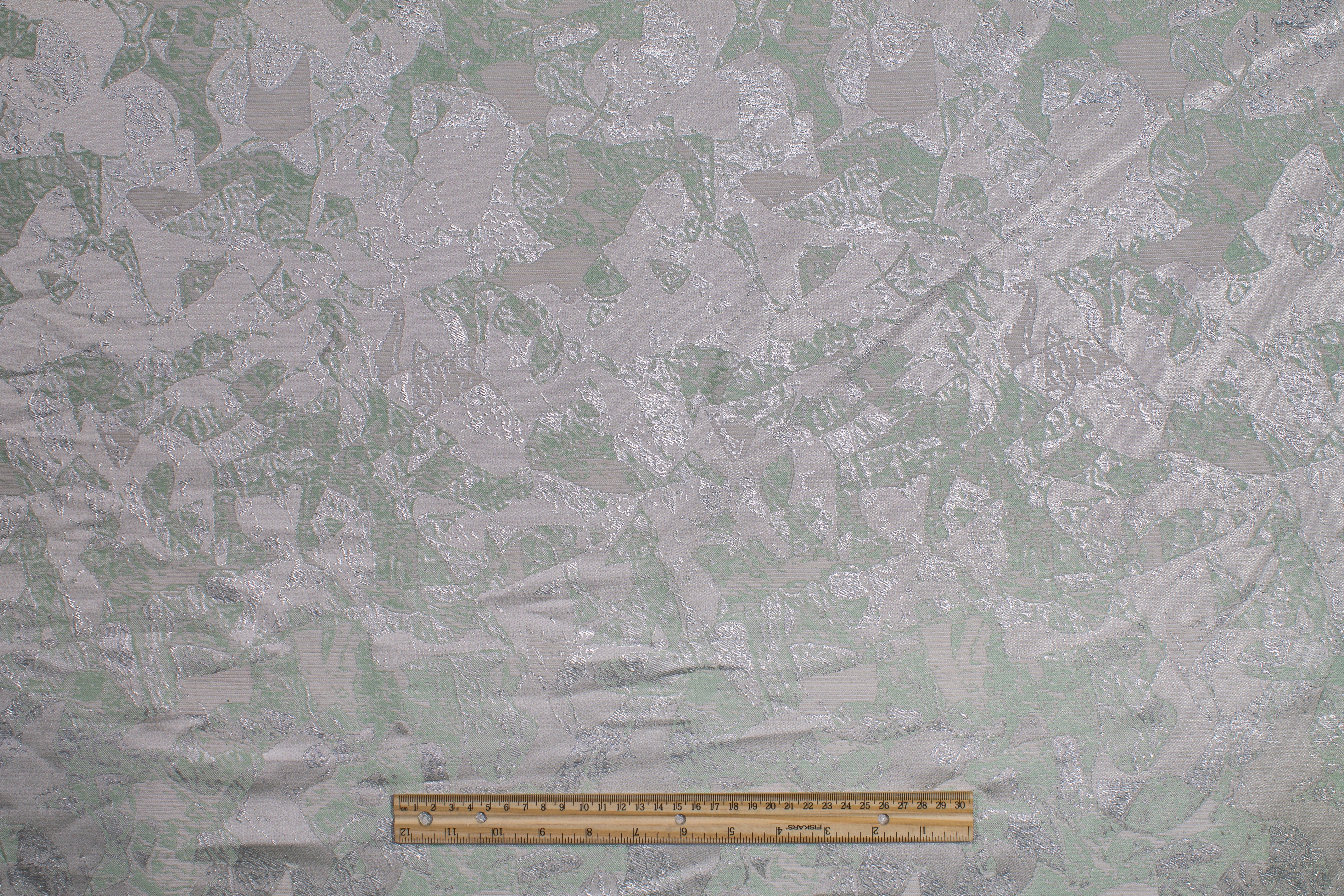Abstract Metallic Brocade - Silver and Green